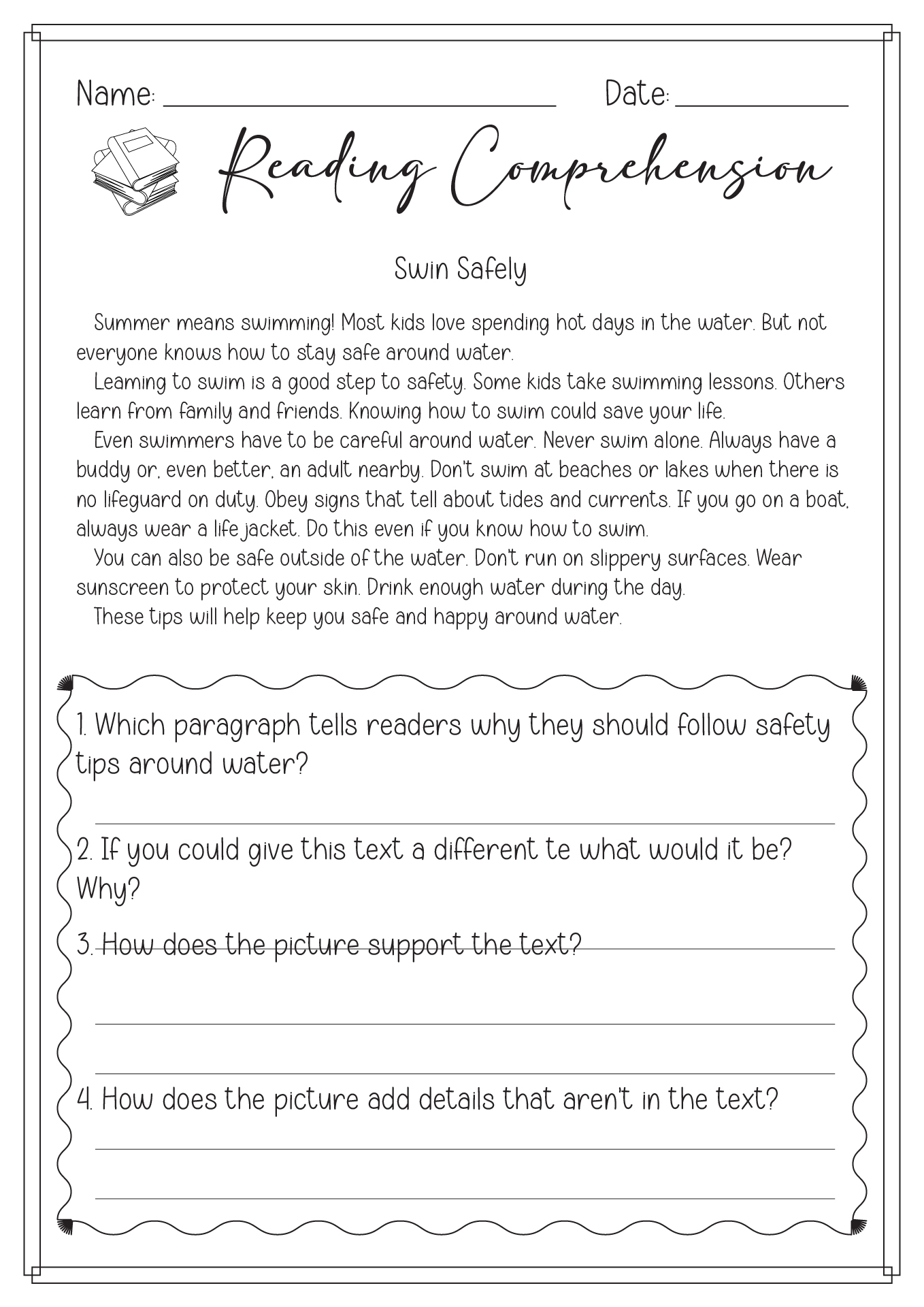 2nd Grade Reading Comprehension Worksheets Questions