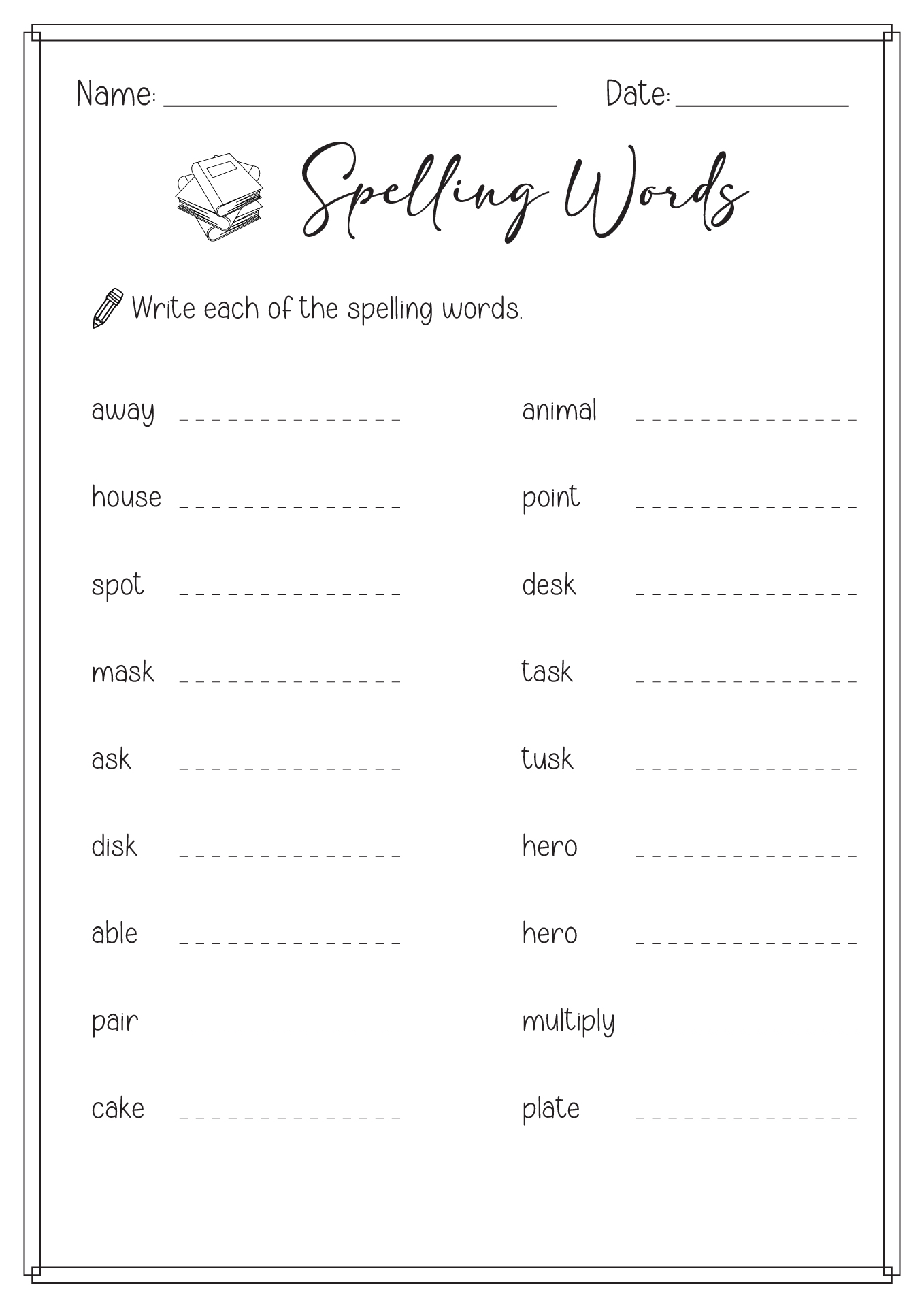 2nd Grade Spelling Worksheets Printable