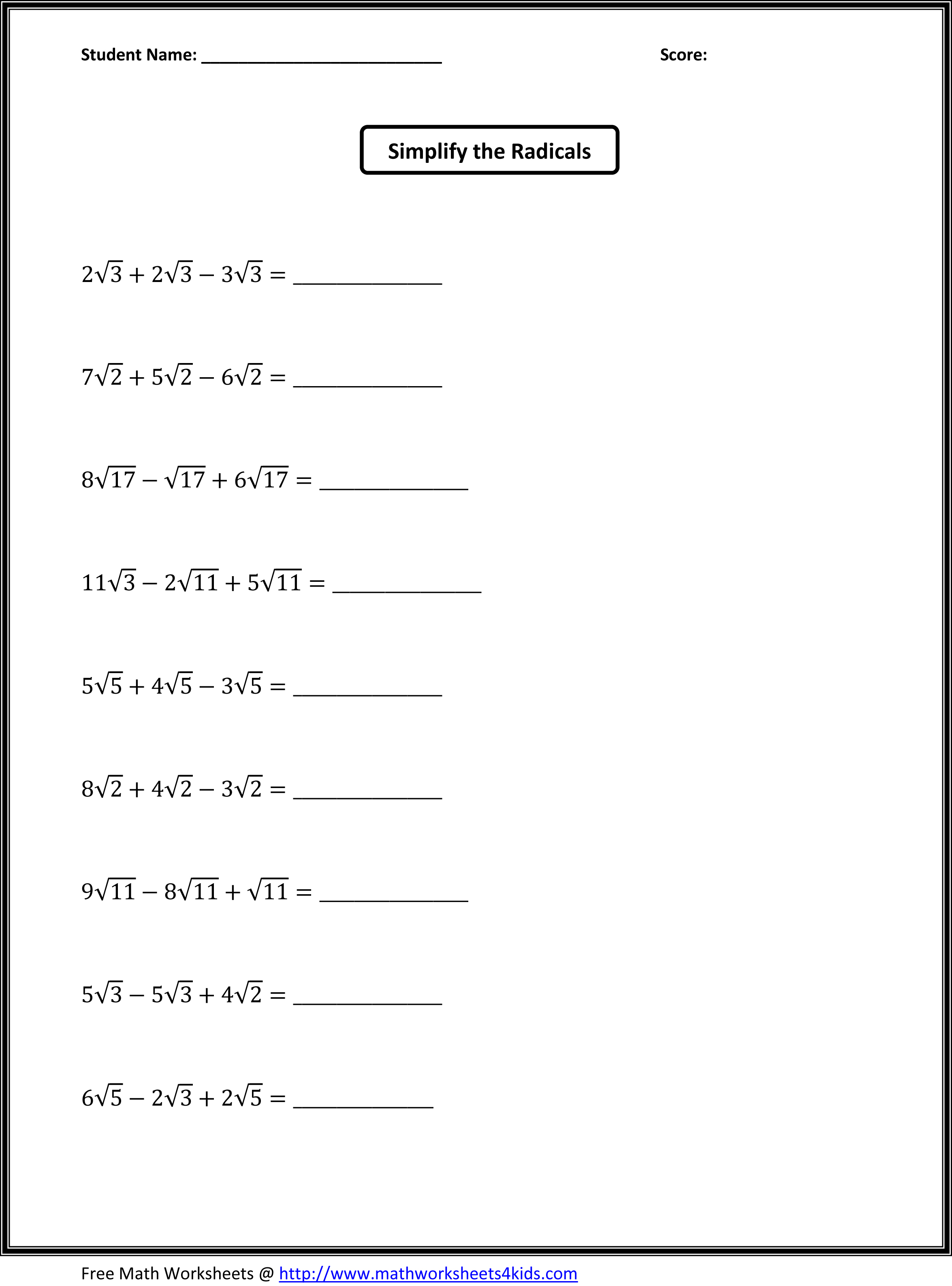 7th Grade Math Worksheets Algebra