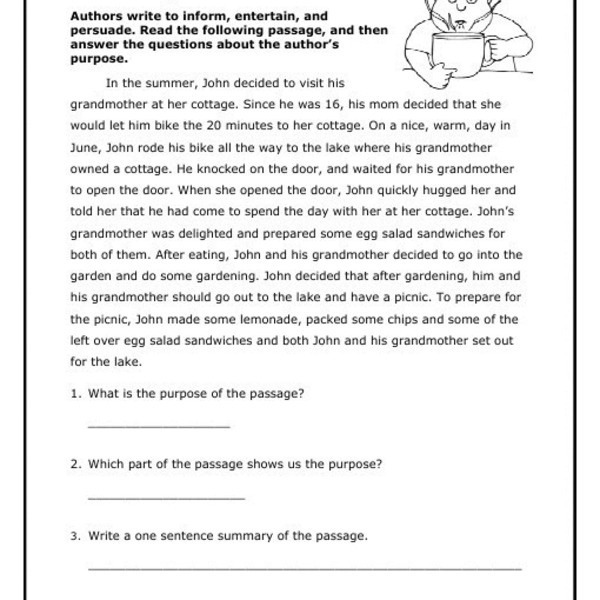 Reading Comprehension Worksheets 7th Grade