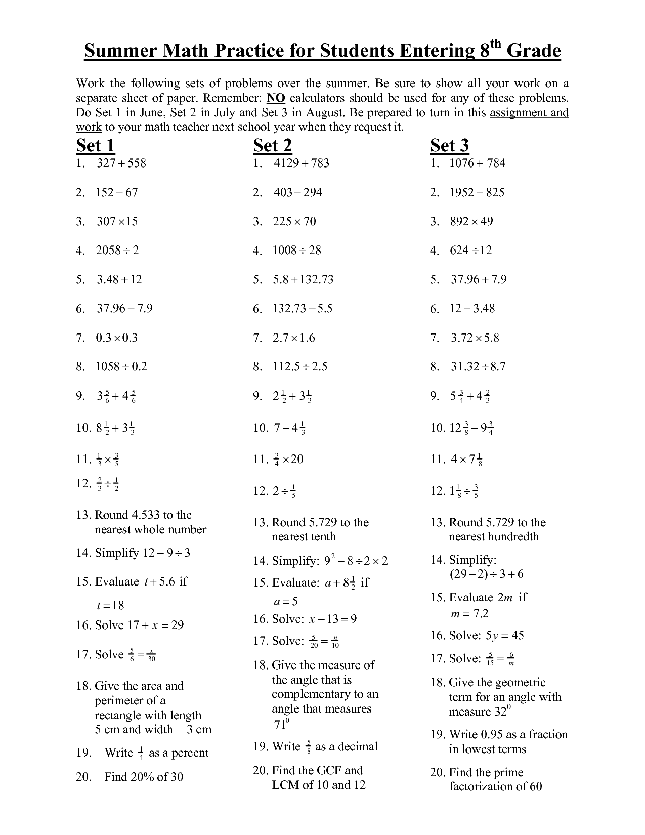 8th Grade Math Practice Problems Image