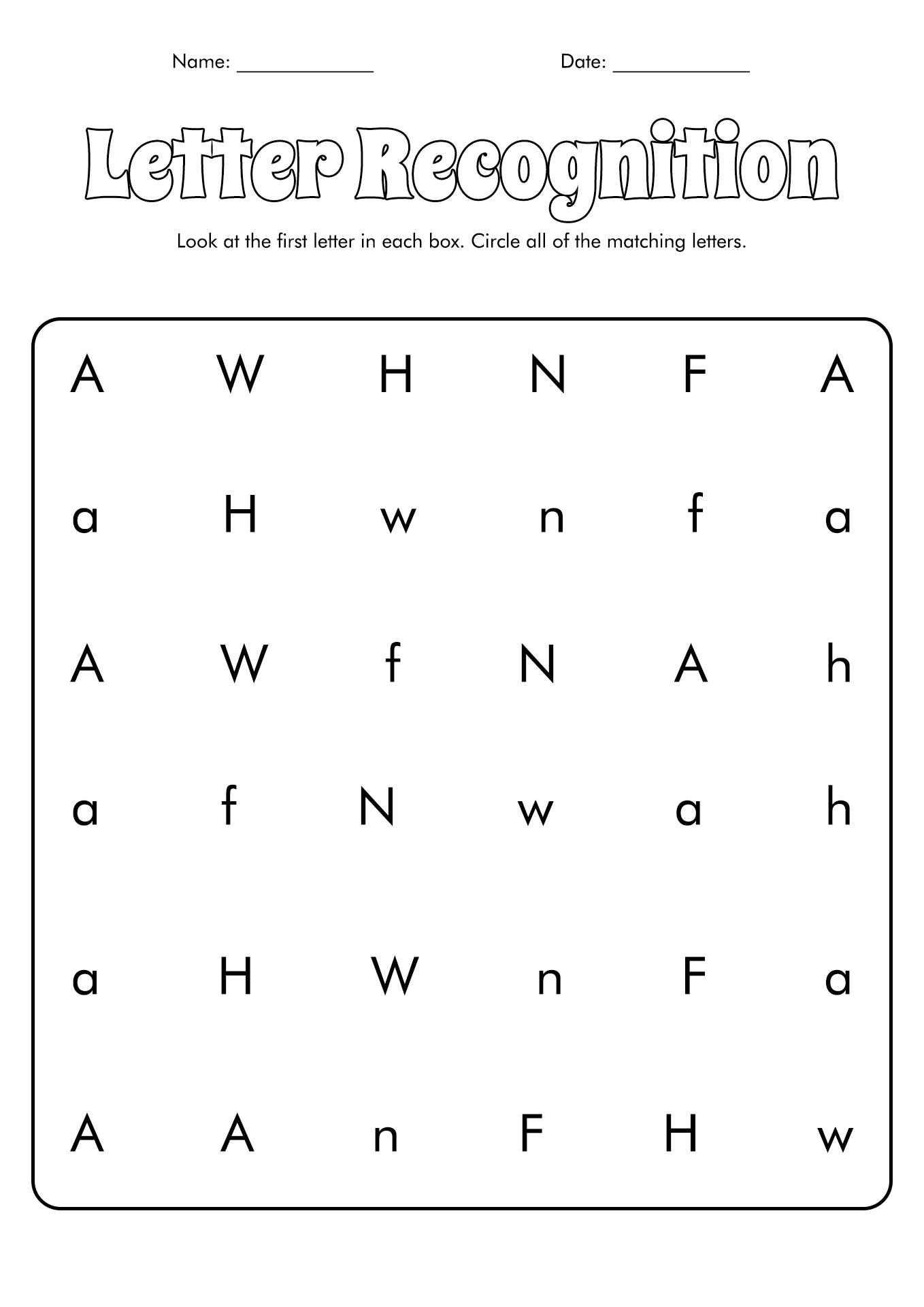 Alphabet Letter Recognition Worksheet