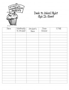 Back to School Night Sign in Sheet Image
