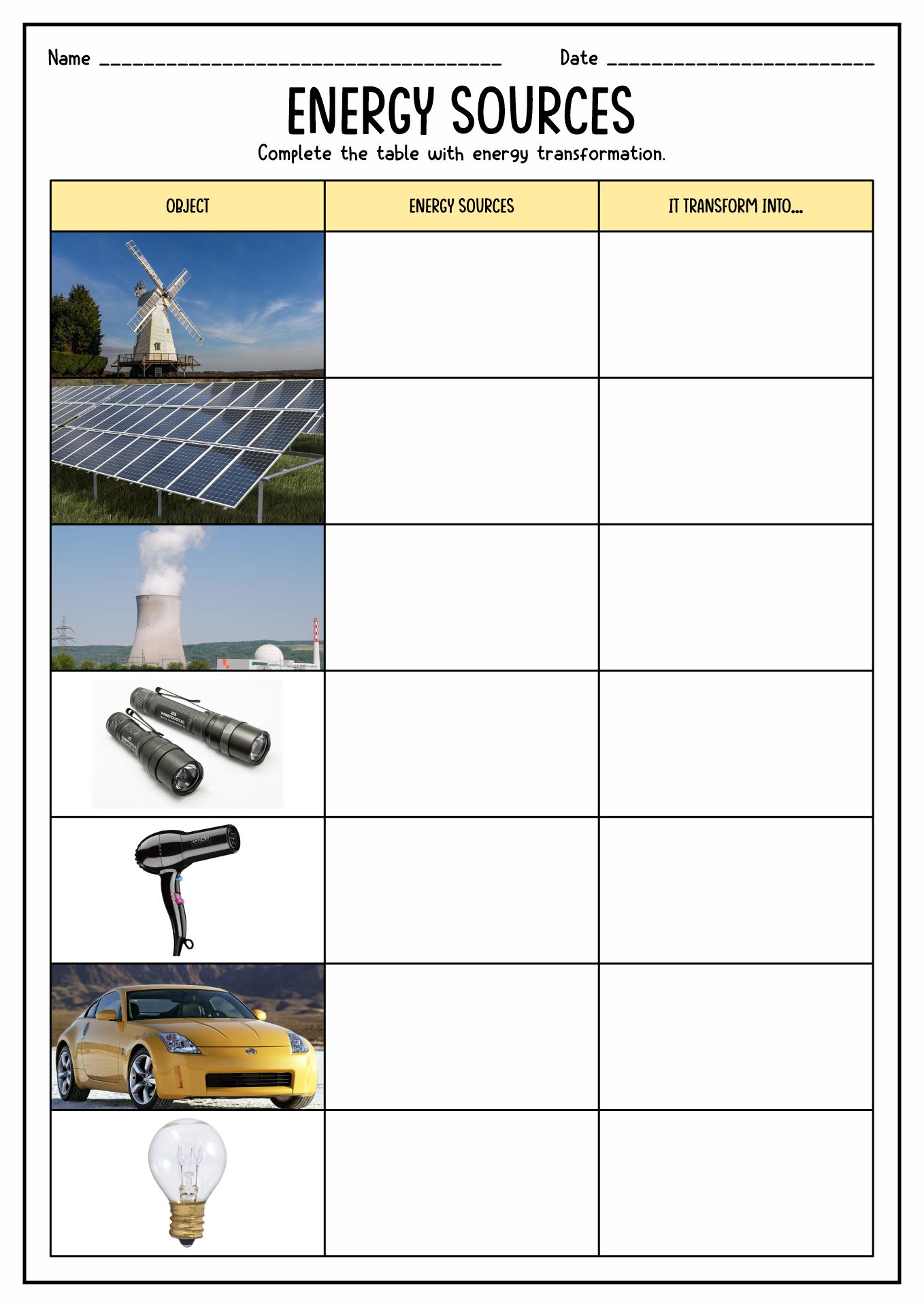 Basic Forms of Energy Worksheets Image