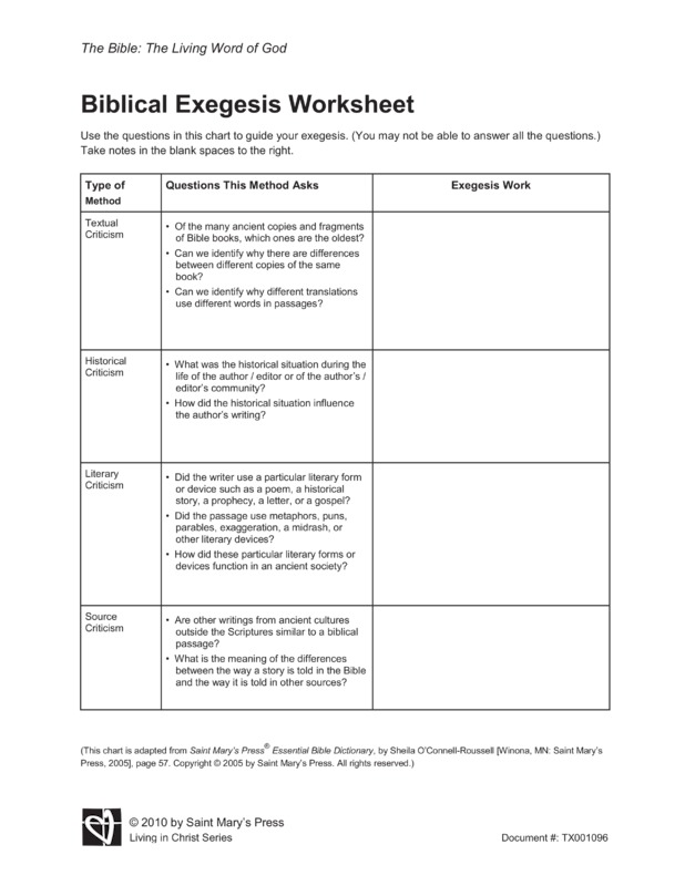 Catholic Bible Worksheets