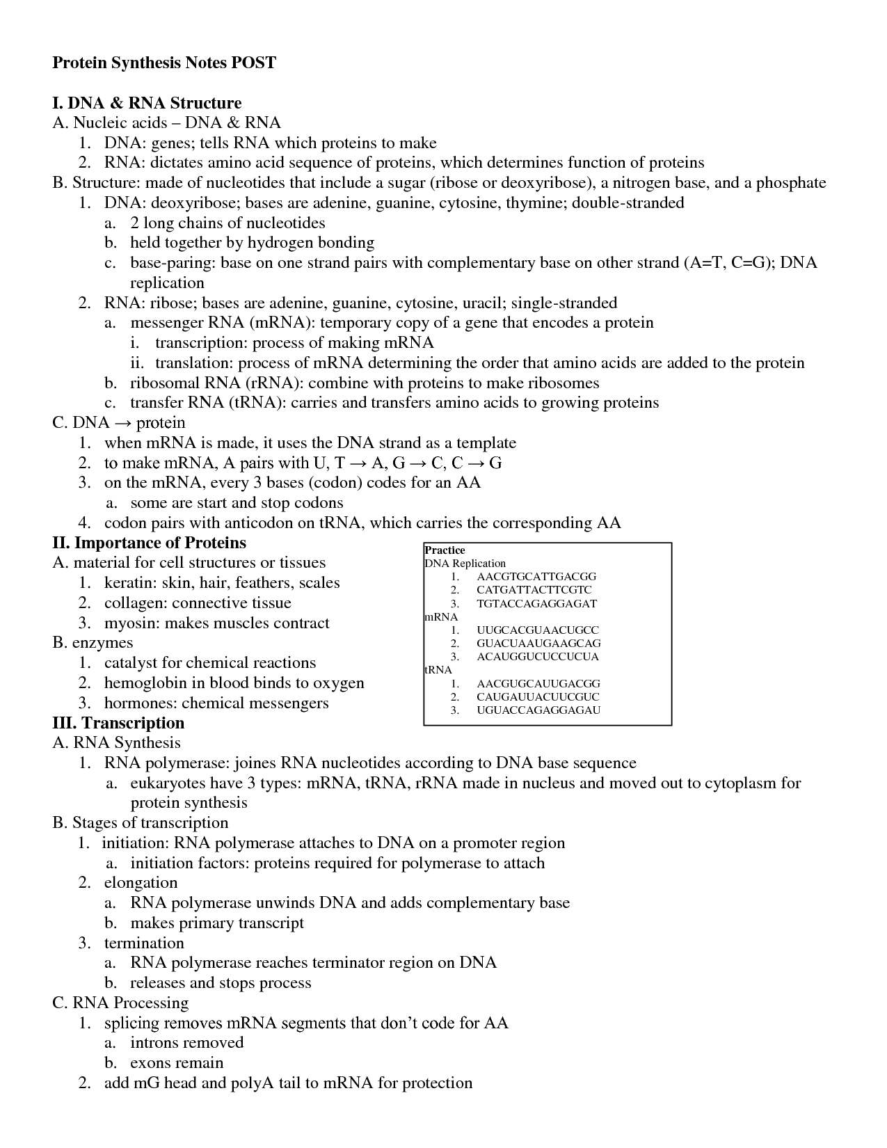 Chart Protein Synthesis Worksheet Answer Key Image