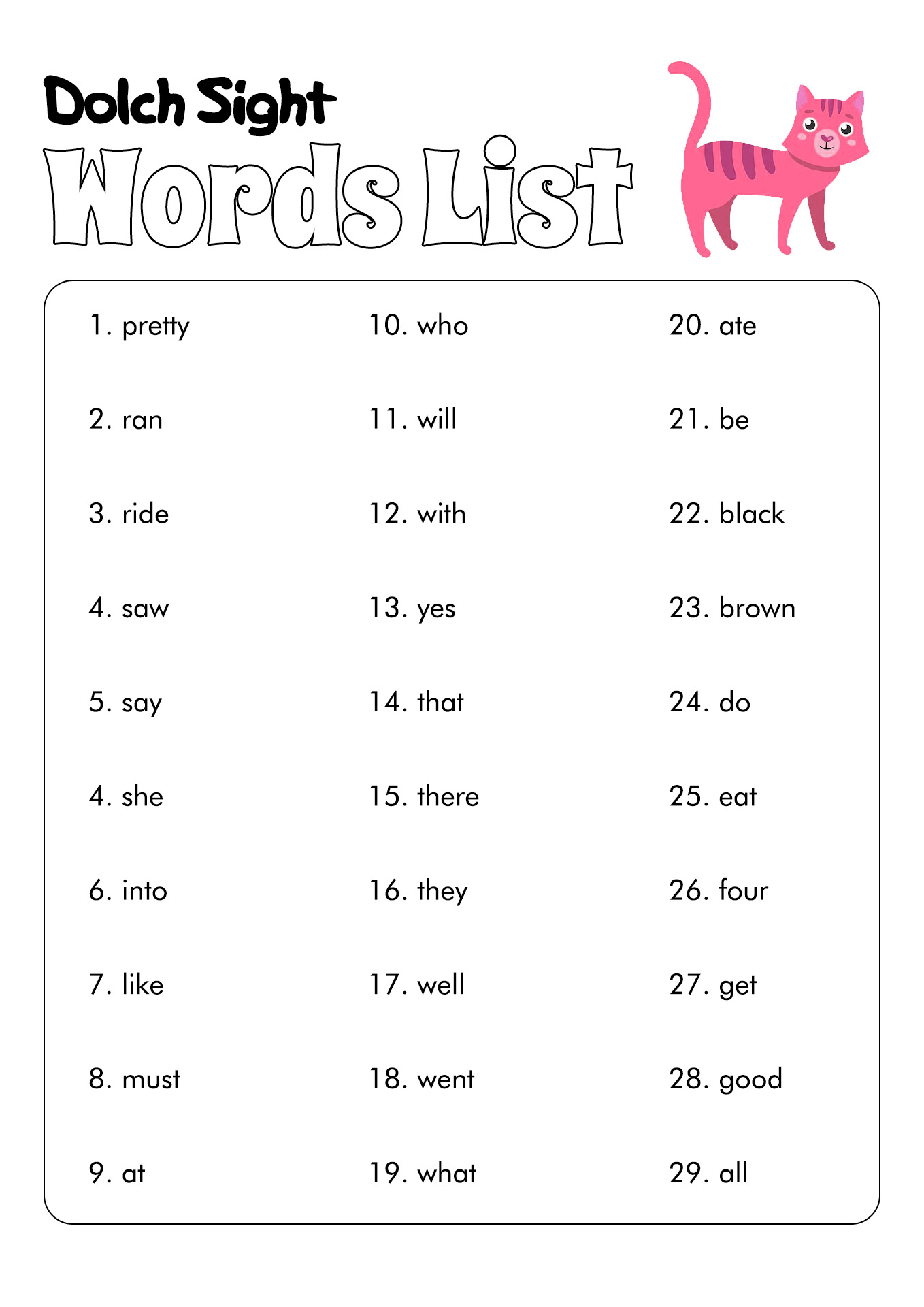 Dolch Sight Word Lists Image