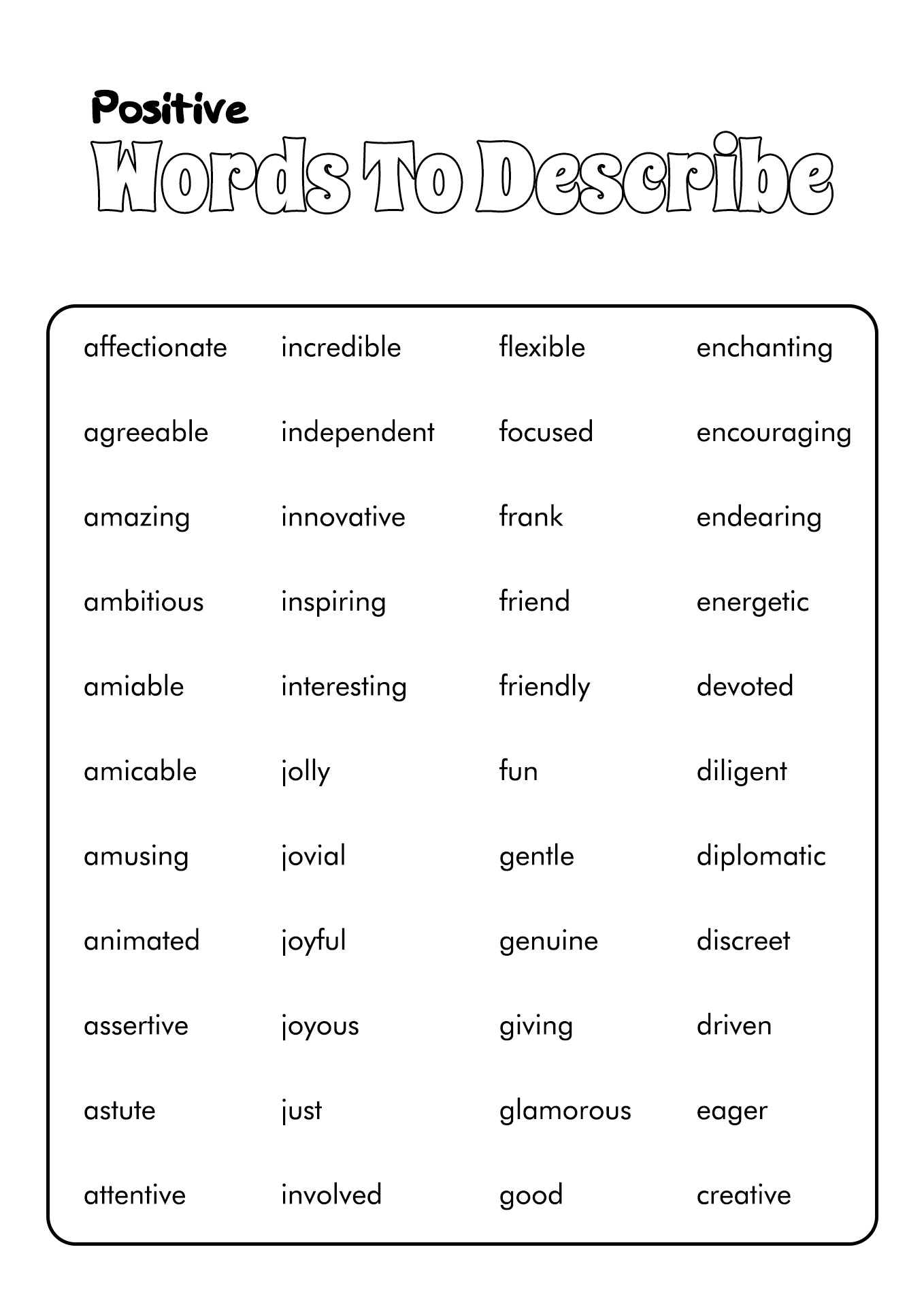 E Words That Describe Someone