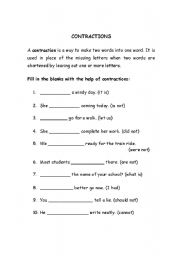 Easy Contractions Worksheet Image