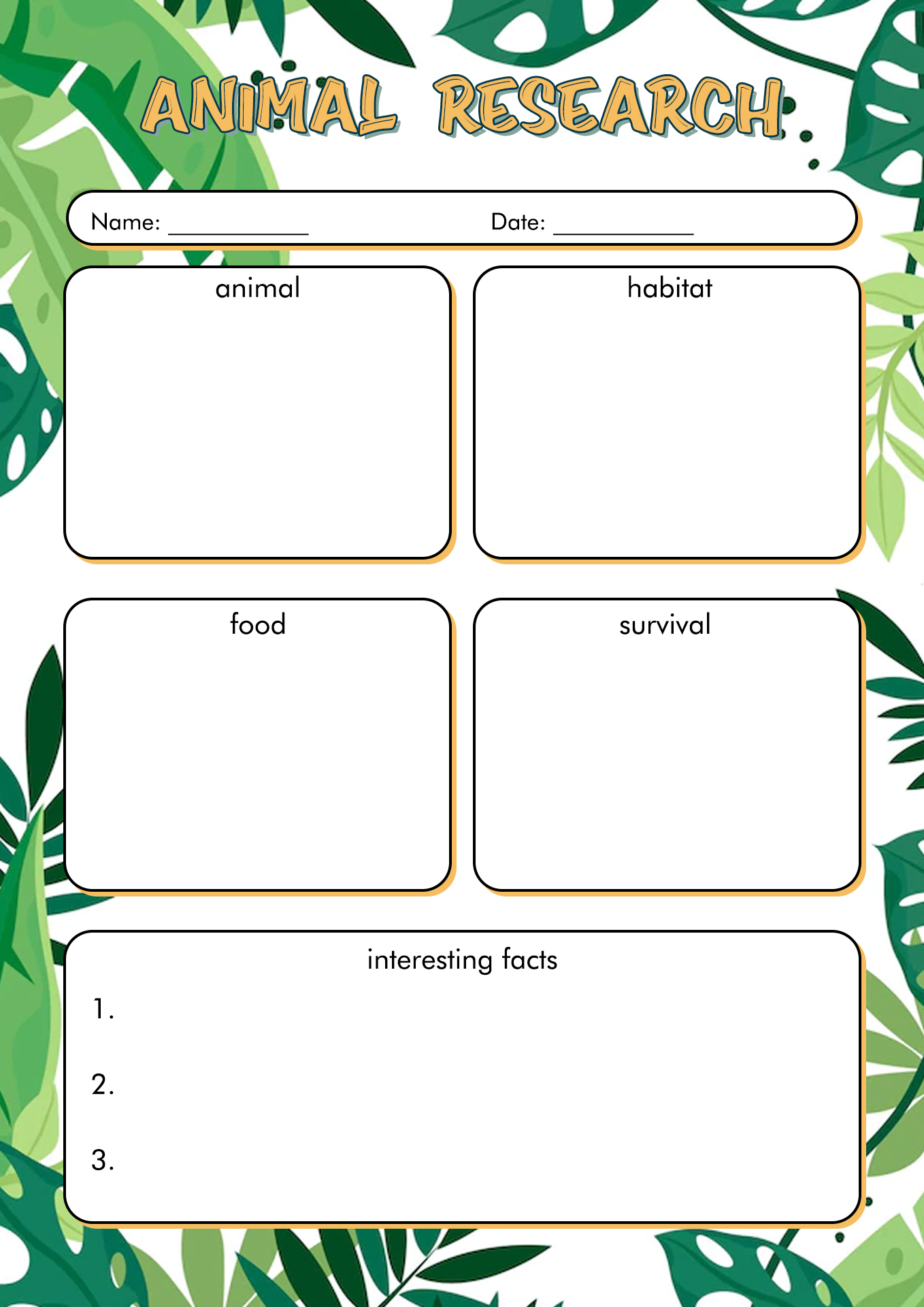 Elementary Animal Research Graphic Organizer Image