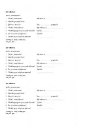 English Introduction Worksheet