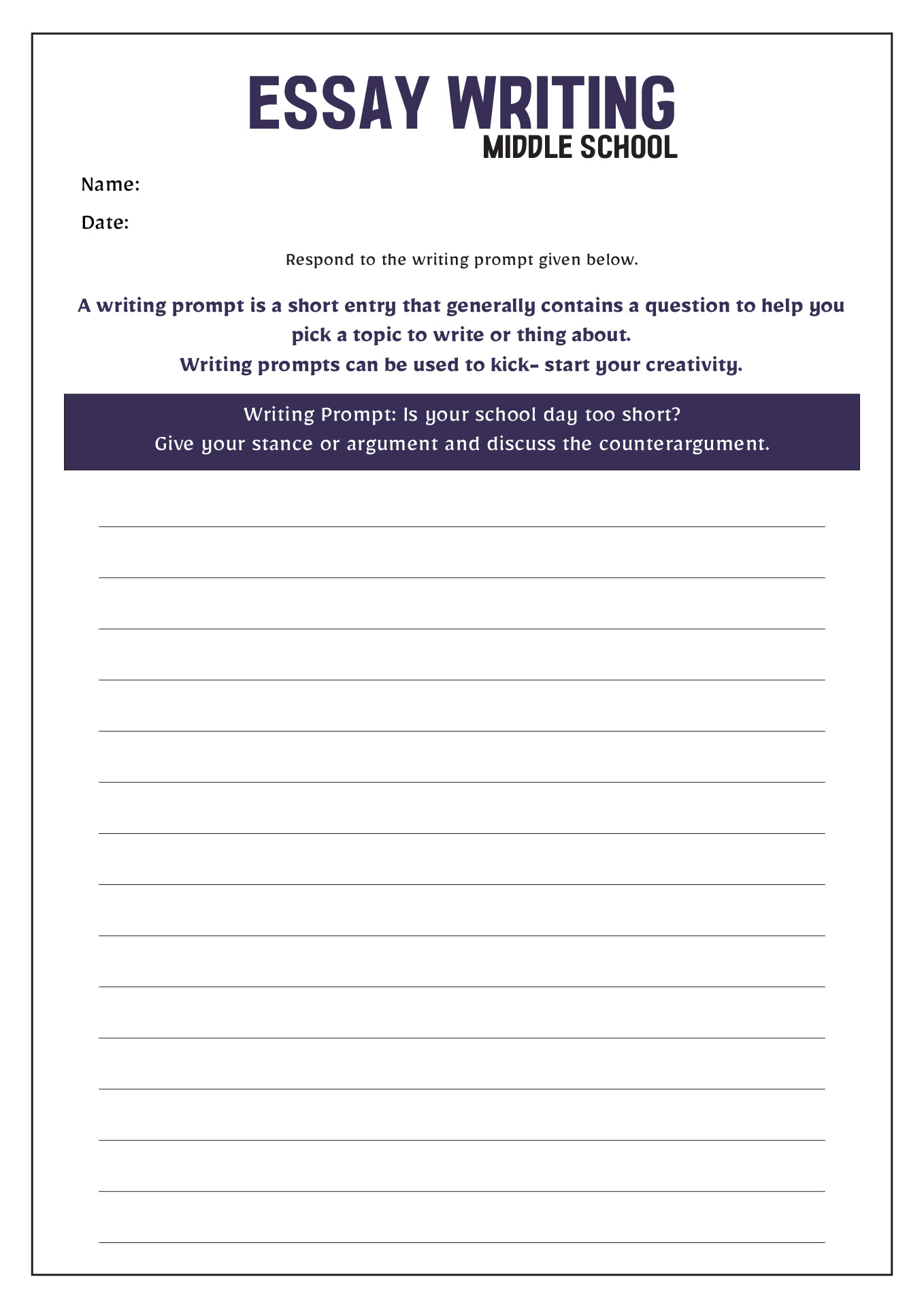 Essay Writing Worksheets Middle School