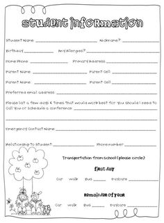 First Day of School Student Information Sheet Image