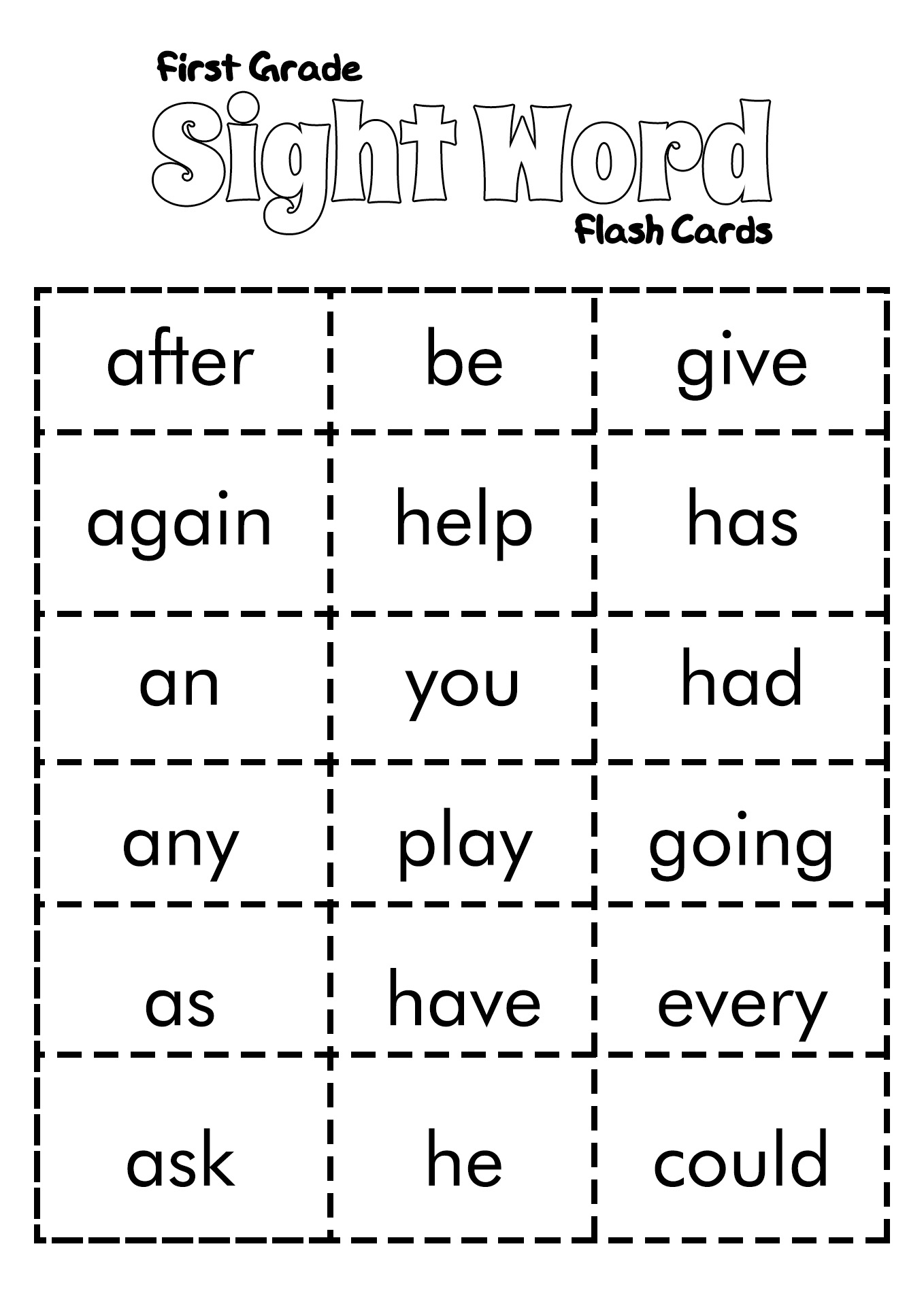 First Grade Sight Words Flash Cards