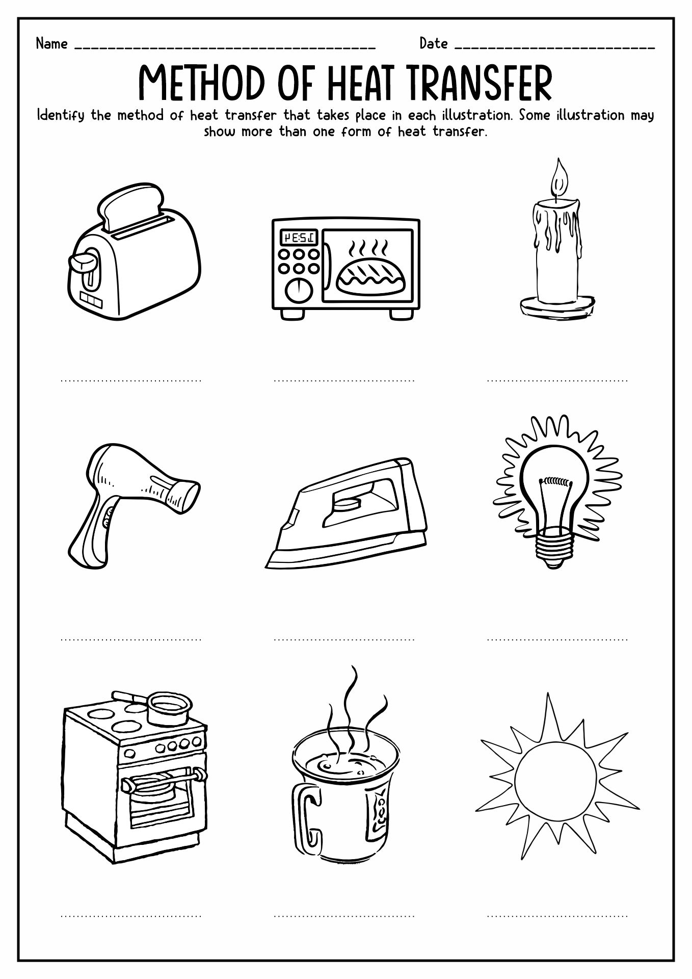 Forms of Heat Energy Worksheet Image
