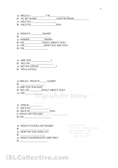 Free English Conversation Worksheets Printable