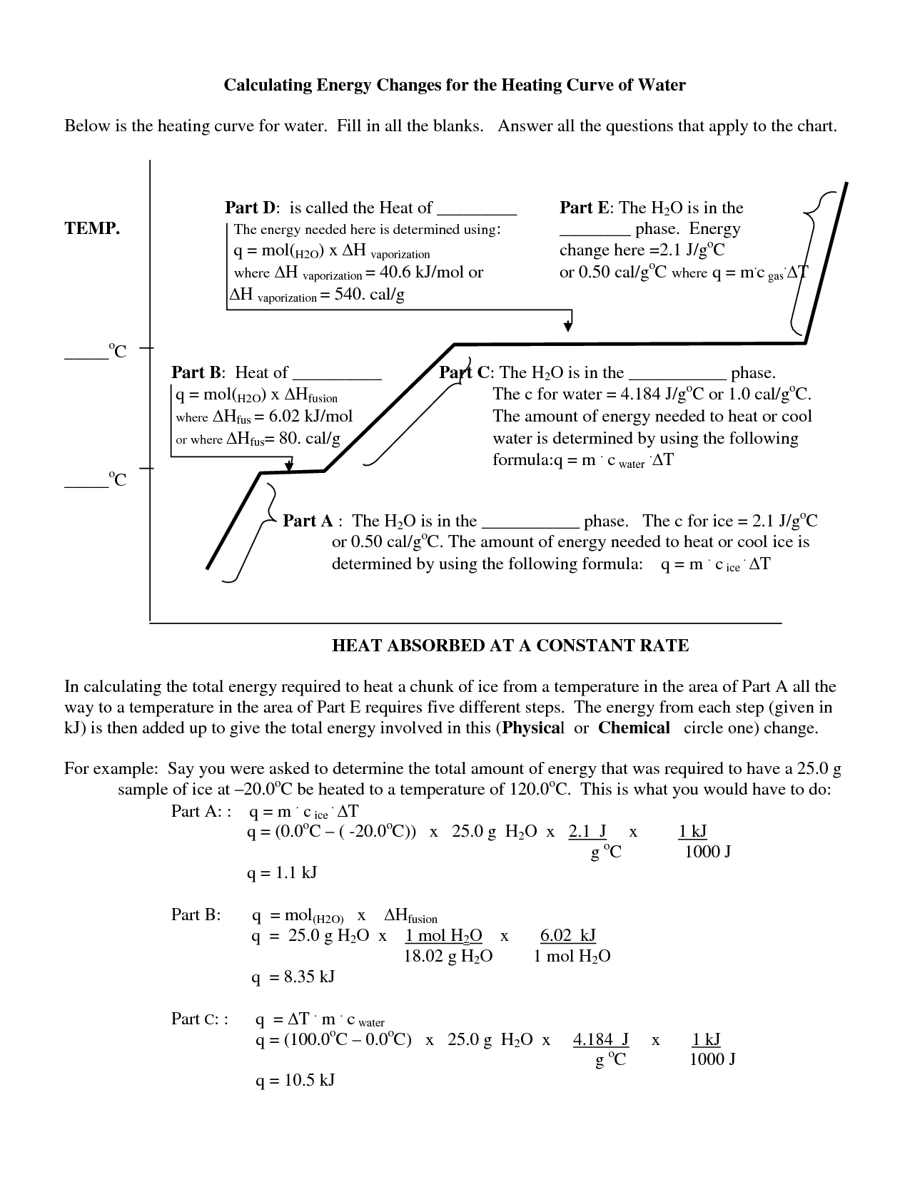 Heating Curve of Water Worksheet Answers