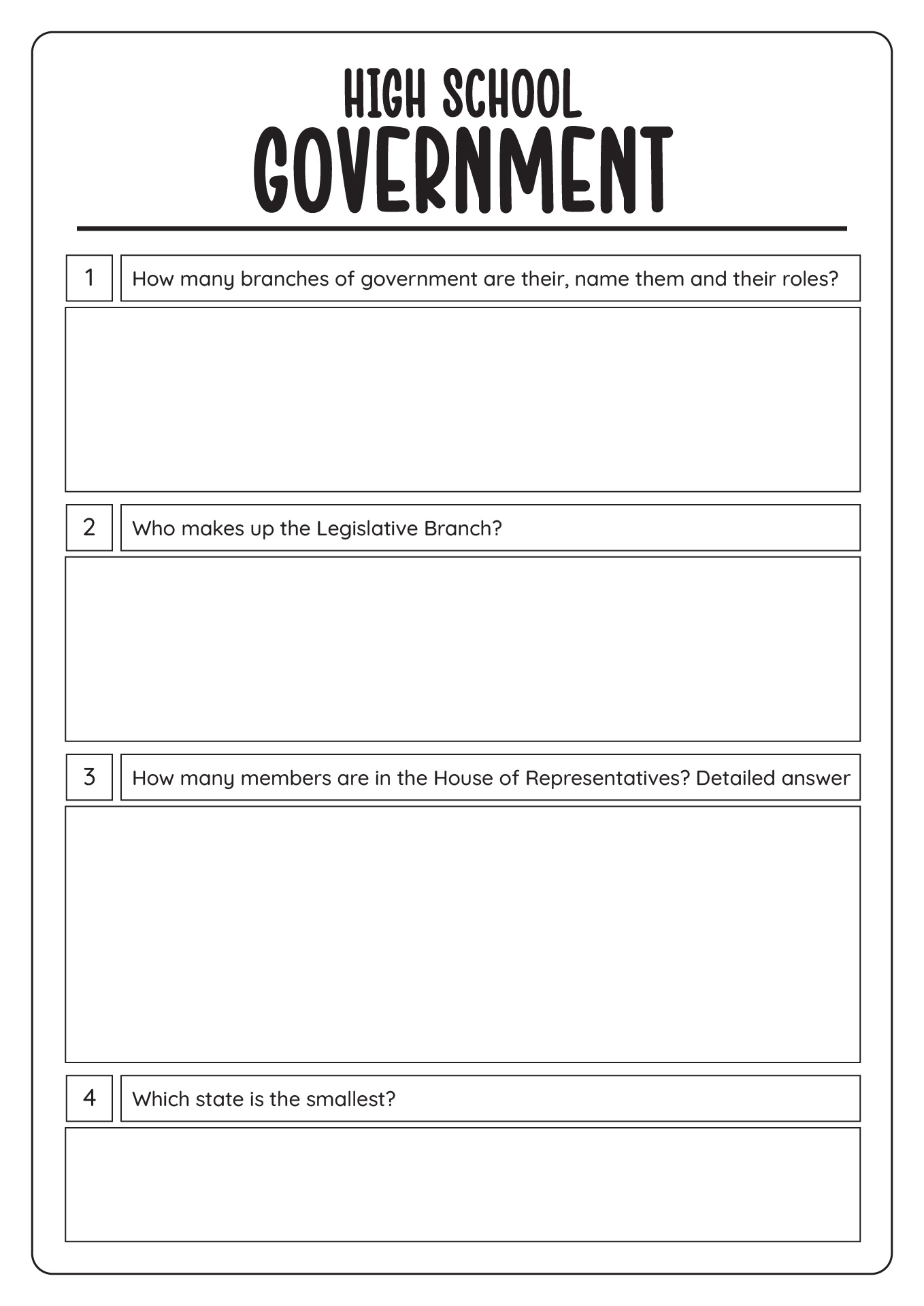 High School Government Worksheets