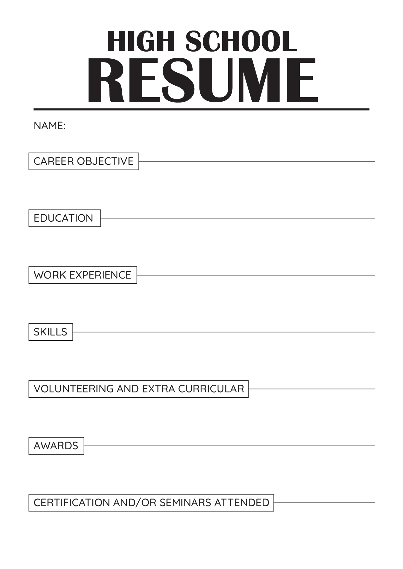 High School Resume Template Worksheet