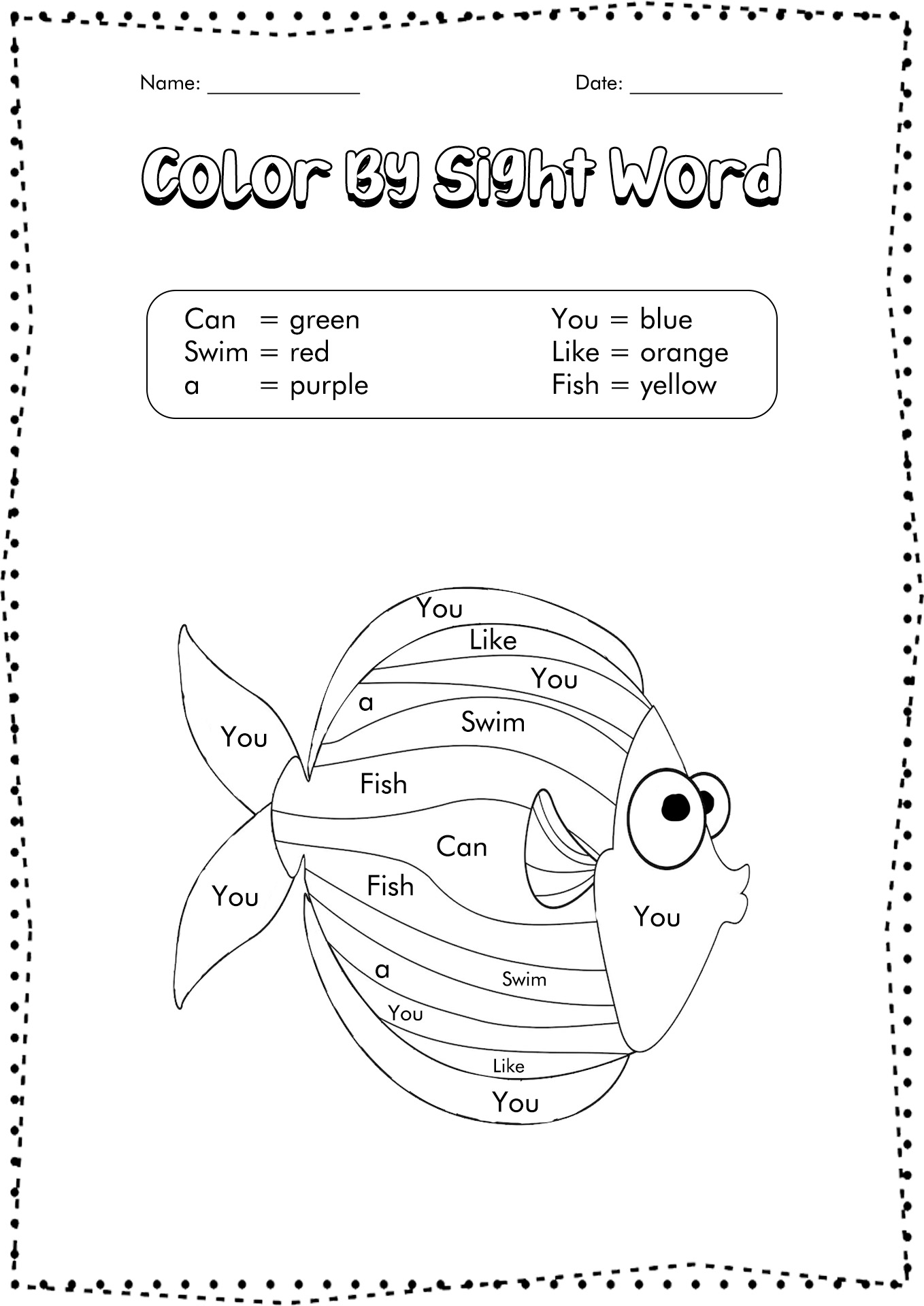 Kindergarten Color Sight Words