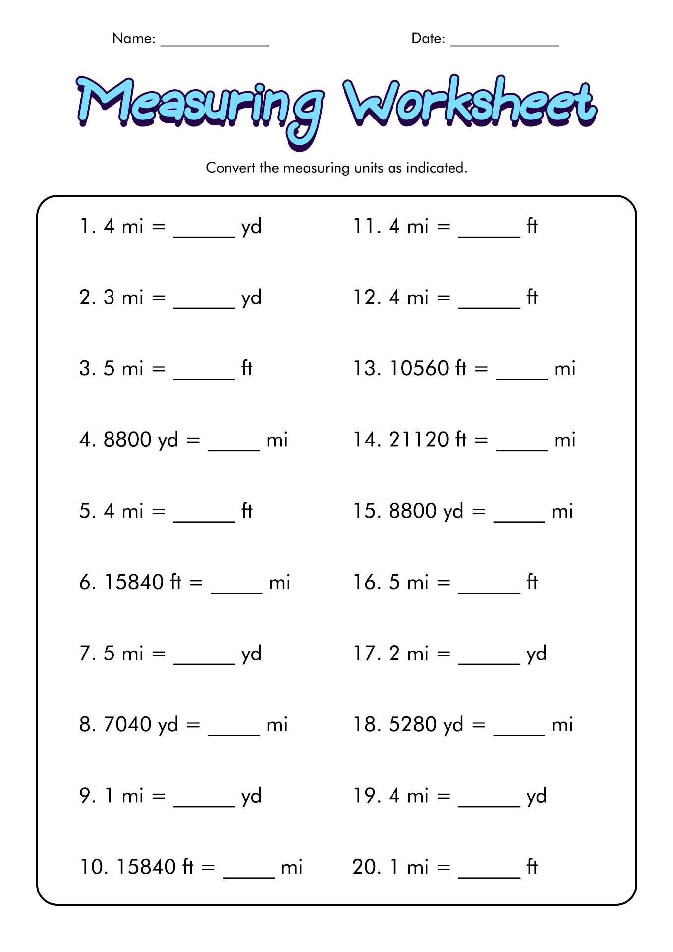 Measurement Conversion Worksheets 4th Grade Image