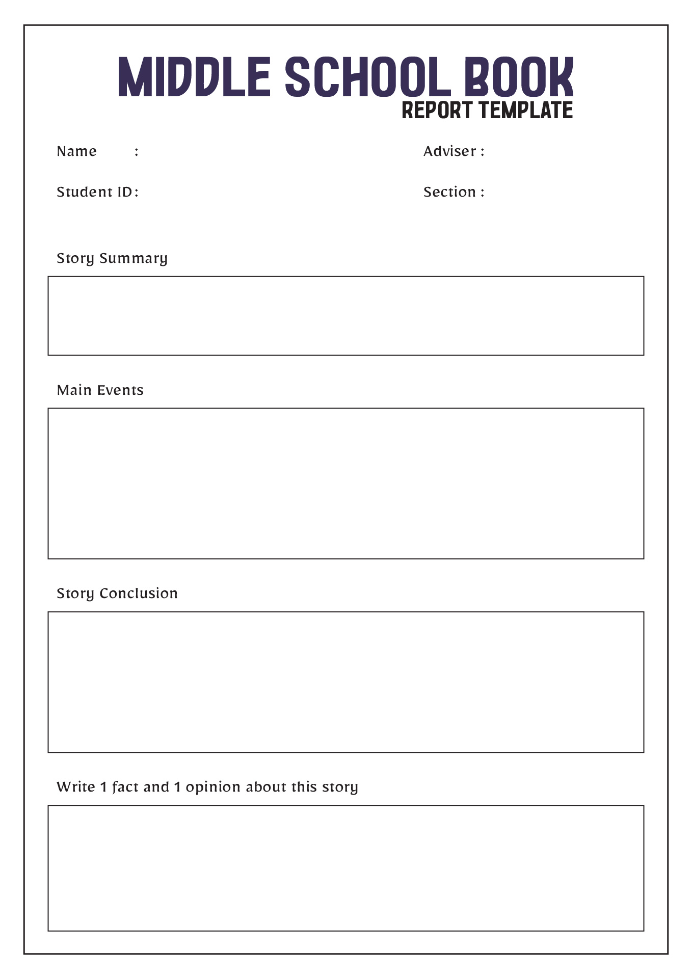 Middle School Book Report Template
