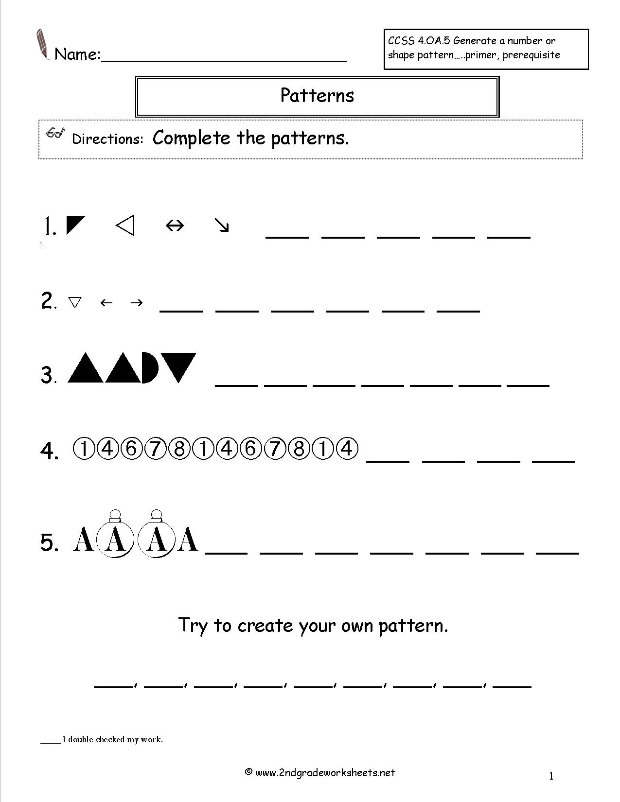 Printable Number Pattern Worksheets Image