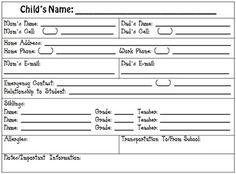 Printable Parent Information Sheet Image