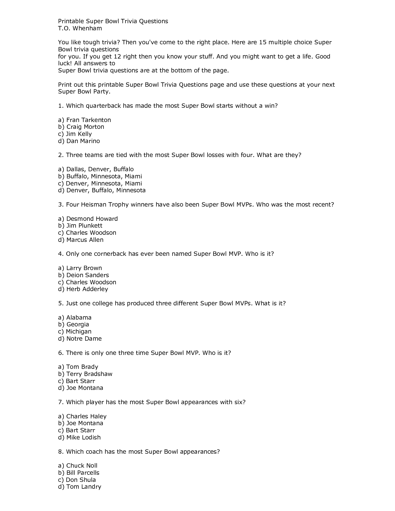 Printable Trivia Questions and Answers