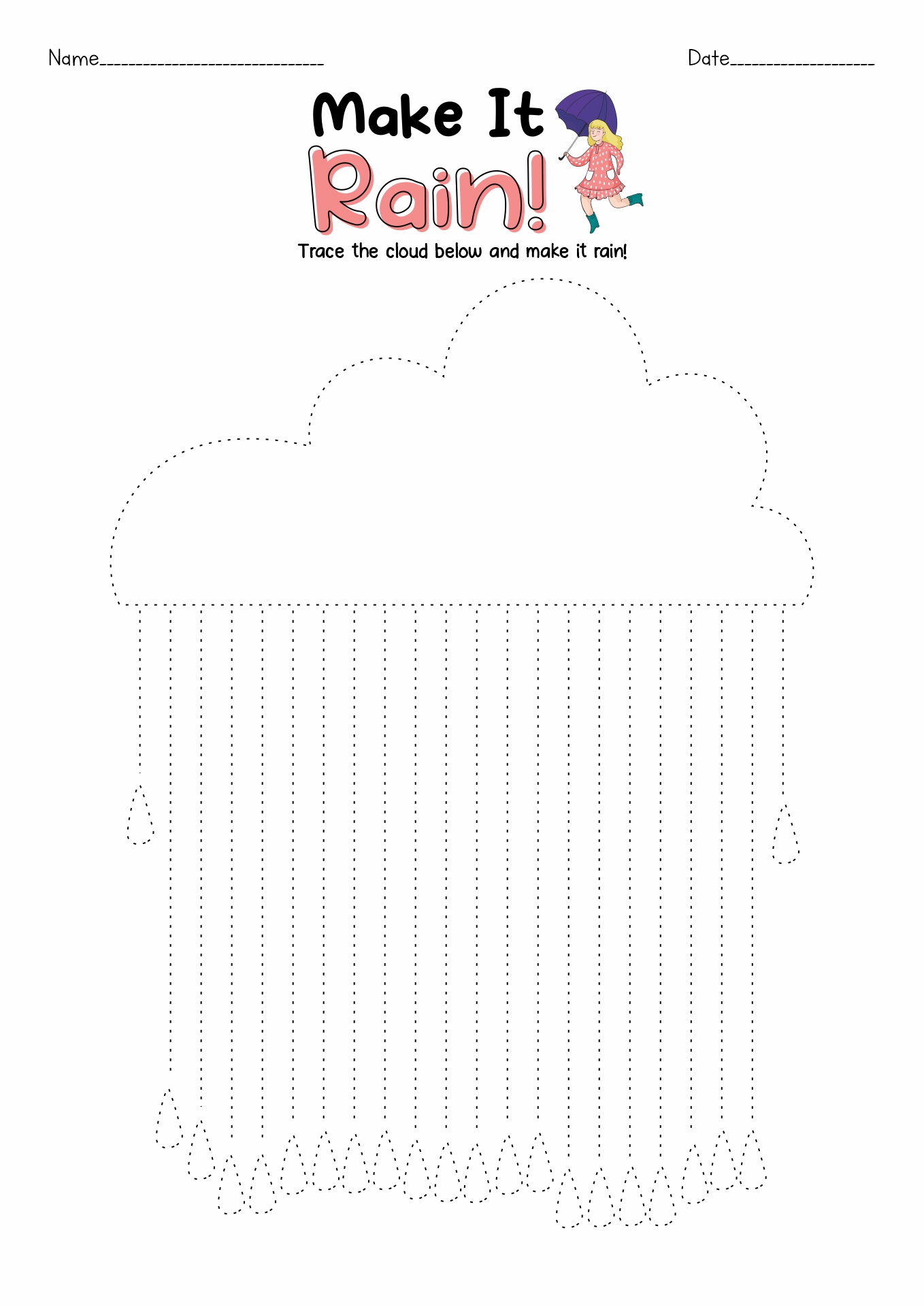 Rain Tracing Worksheet Kindergarten Image