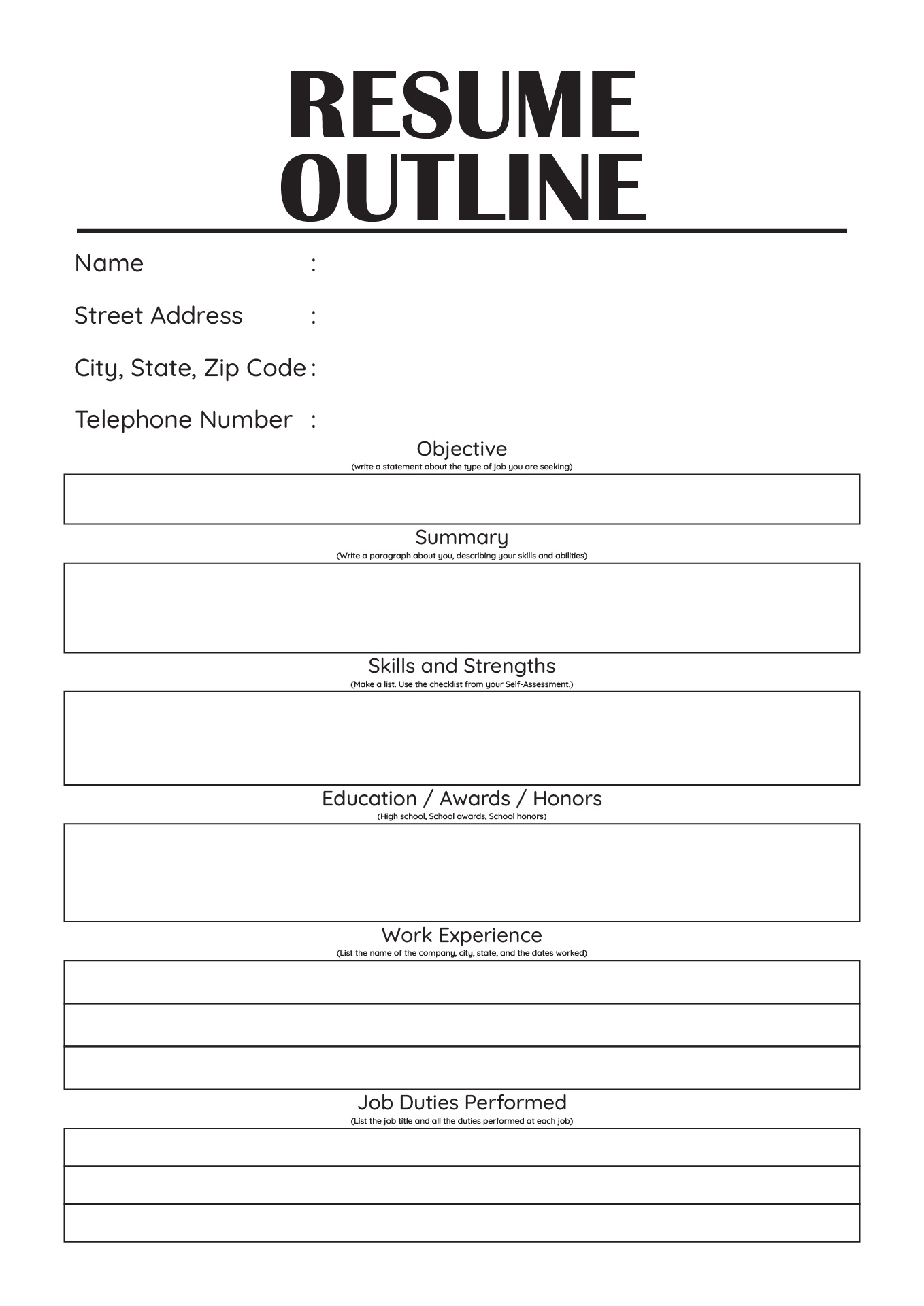 Resume Outline Worksheet