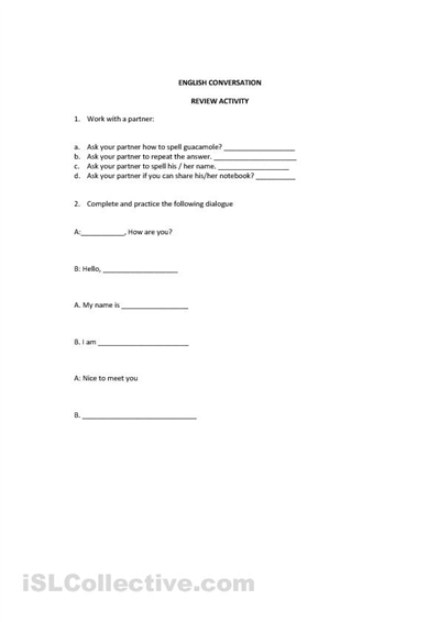 Spanish Conversation Worksheets