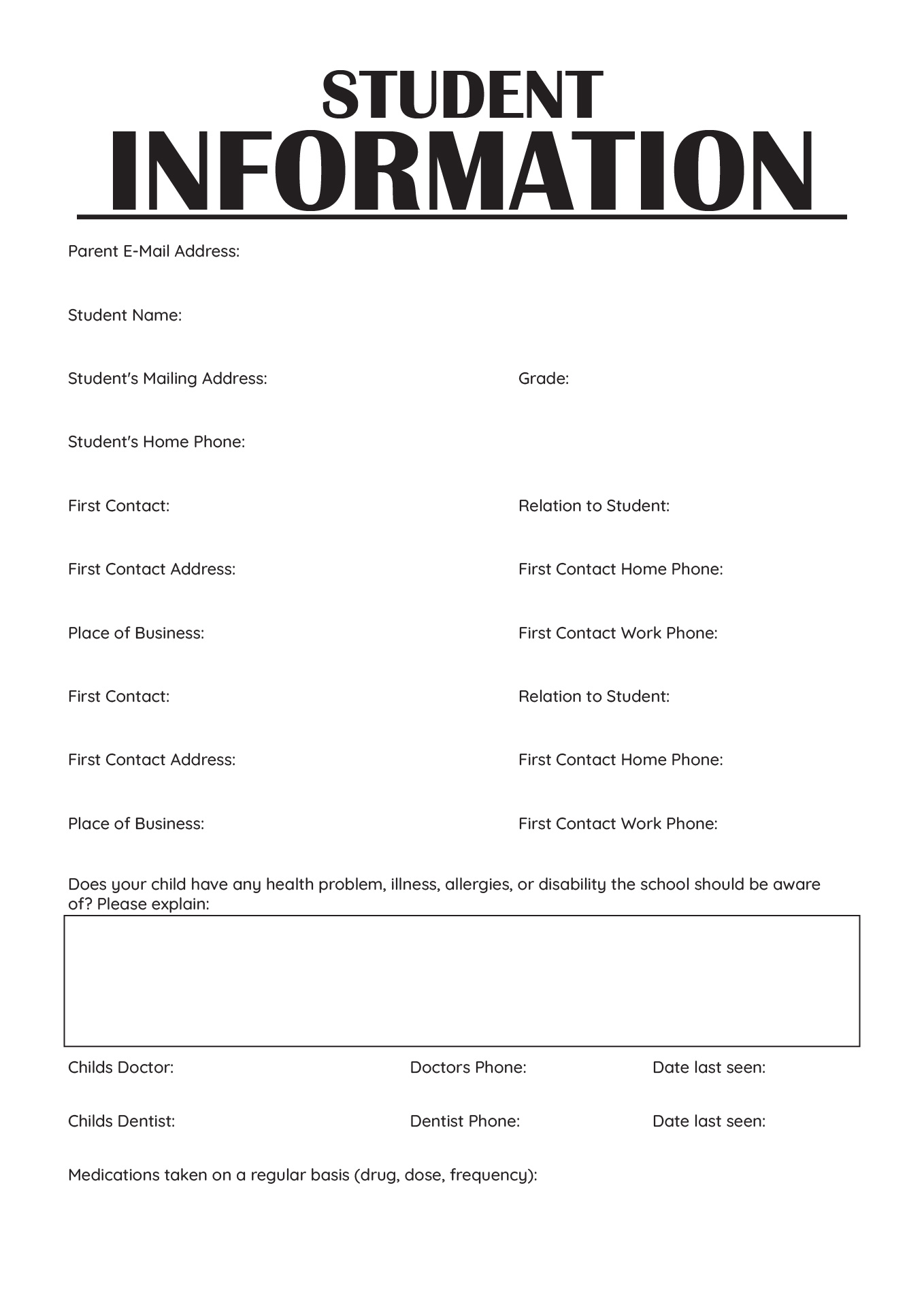 Student Information Sheet
