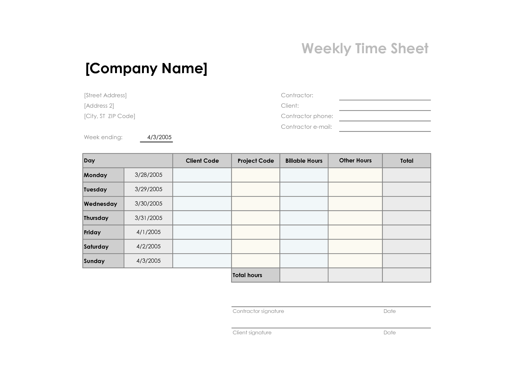 Weekly Time Sheets Templates Image
