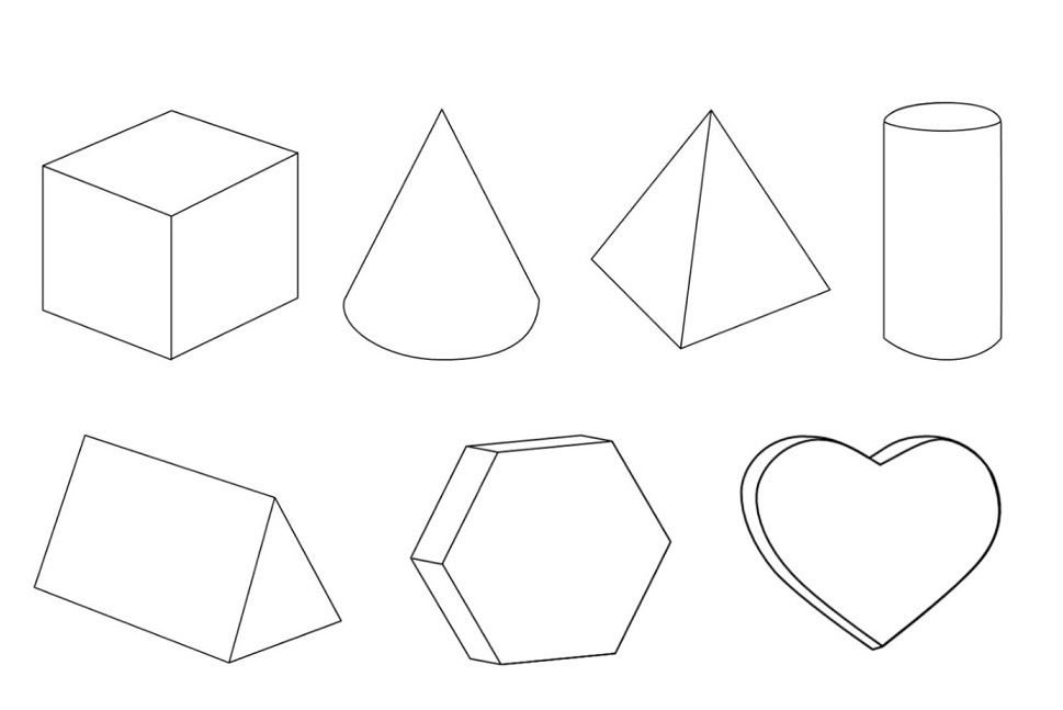 3D Geometric Shapes Coloring Page Image