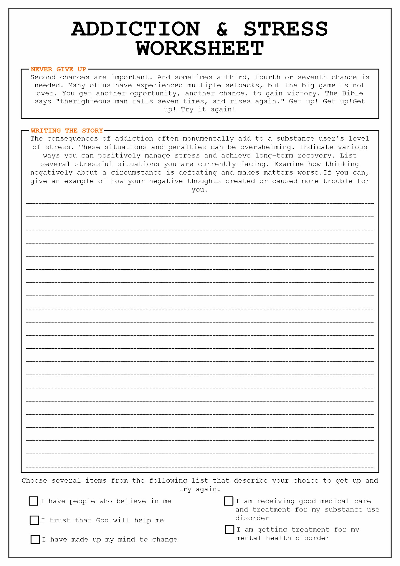 Addiction Recovery Worksheets Image