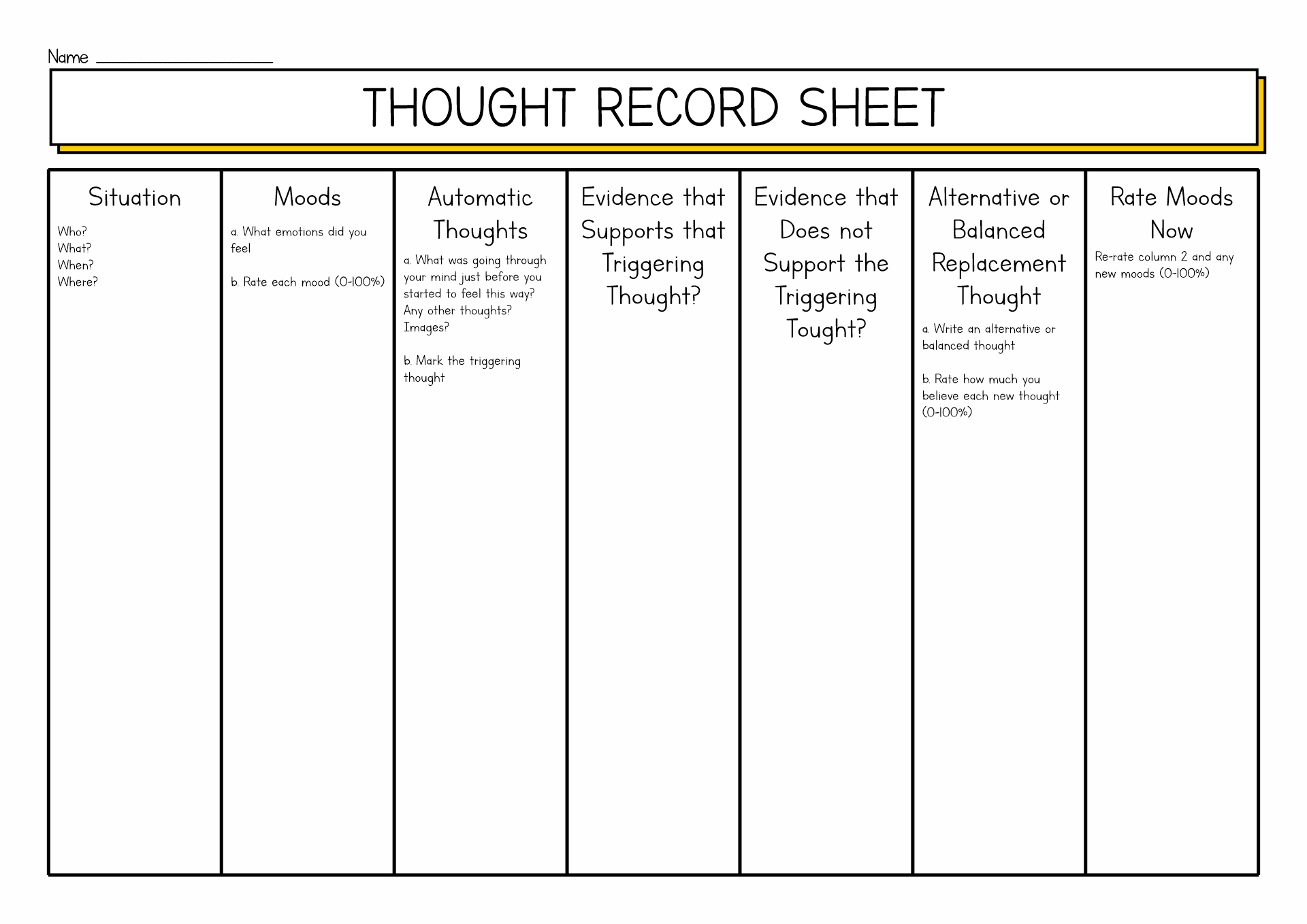 Automatic Thought Record Worksheet Image