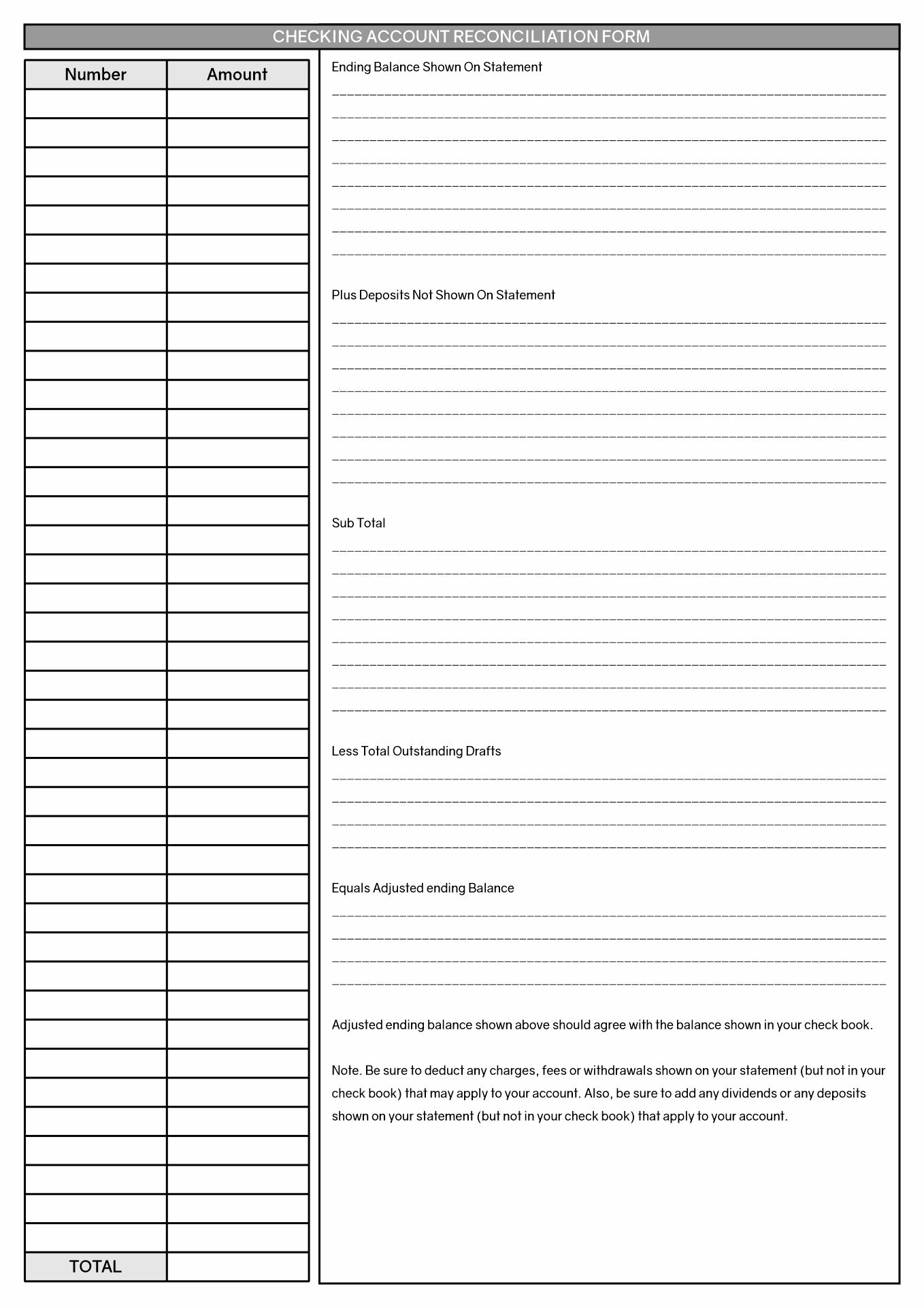 Blank Bank Reconciliation Form Image