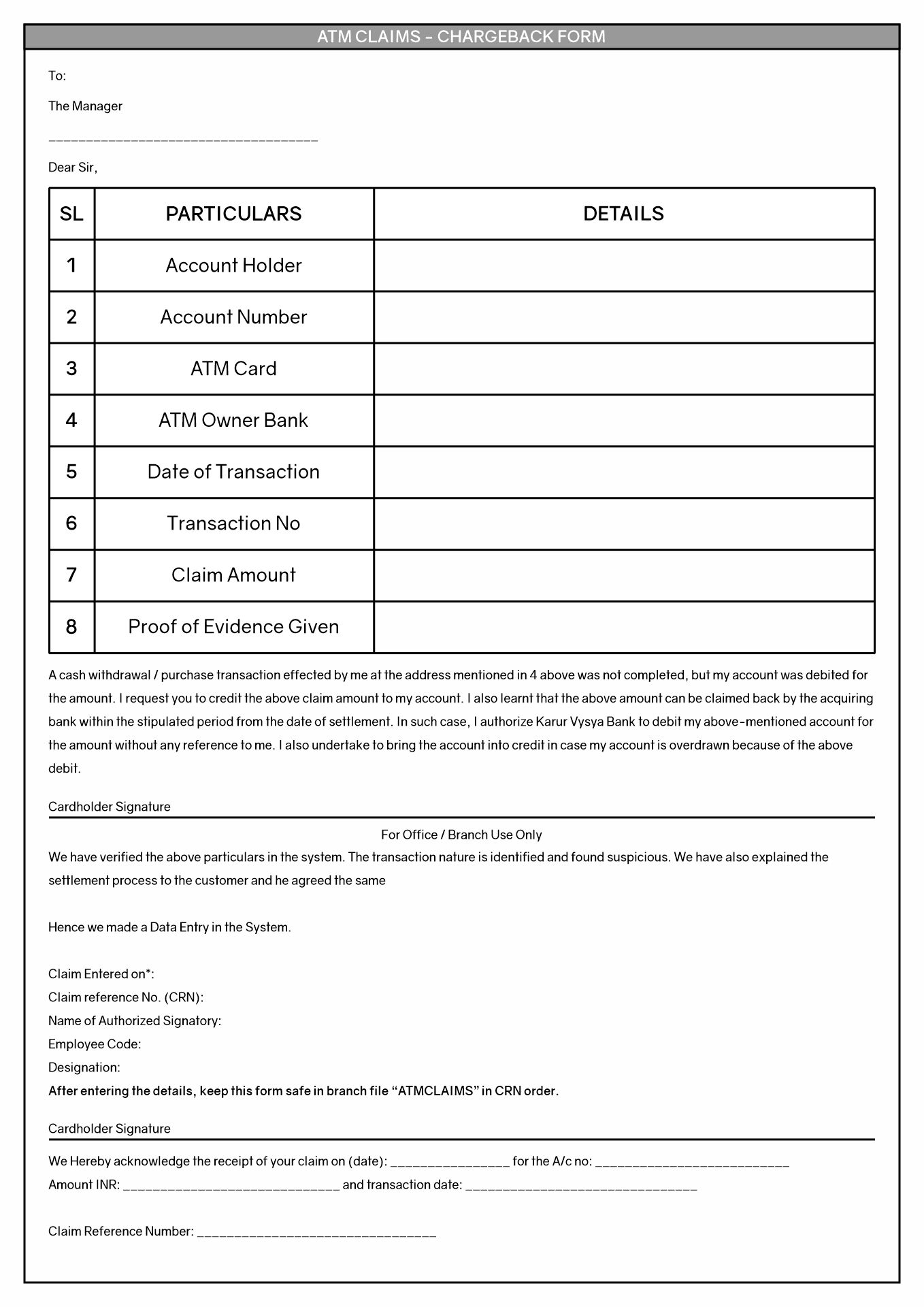 Chargeback Form Template Image