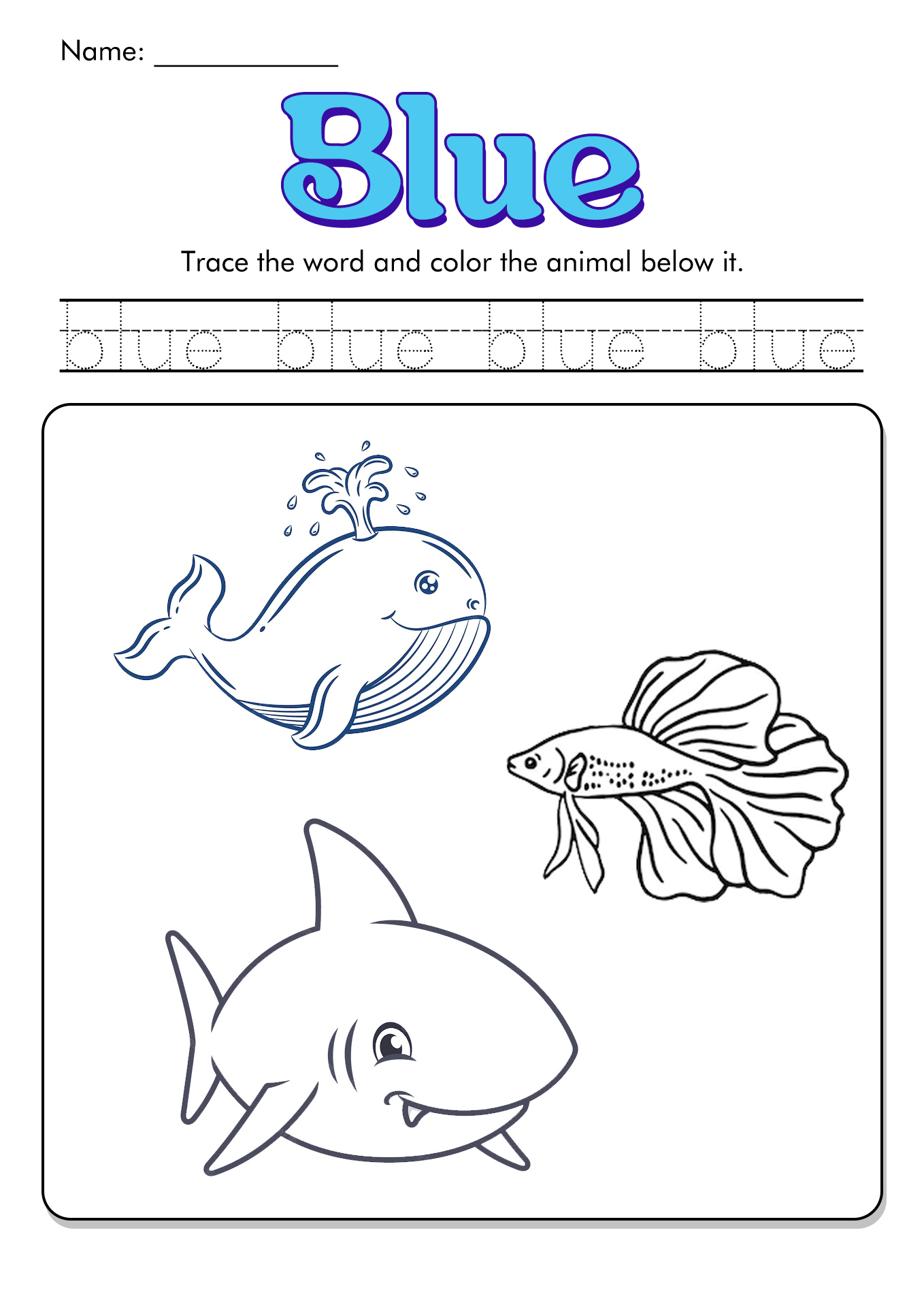 Color Blue Worksheets Preschool