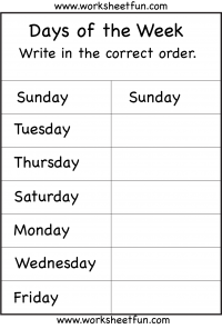 Days of the Week Spelling Worksheets Image