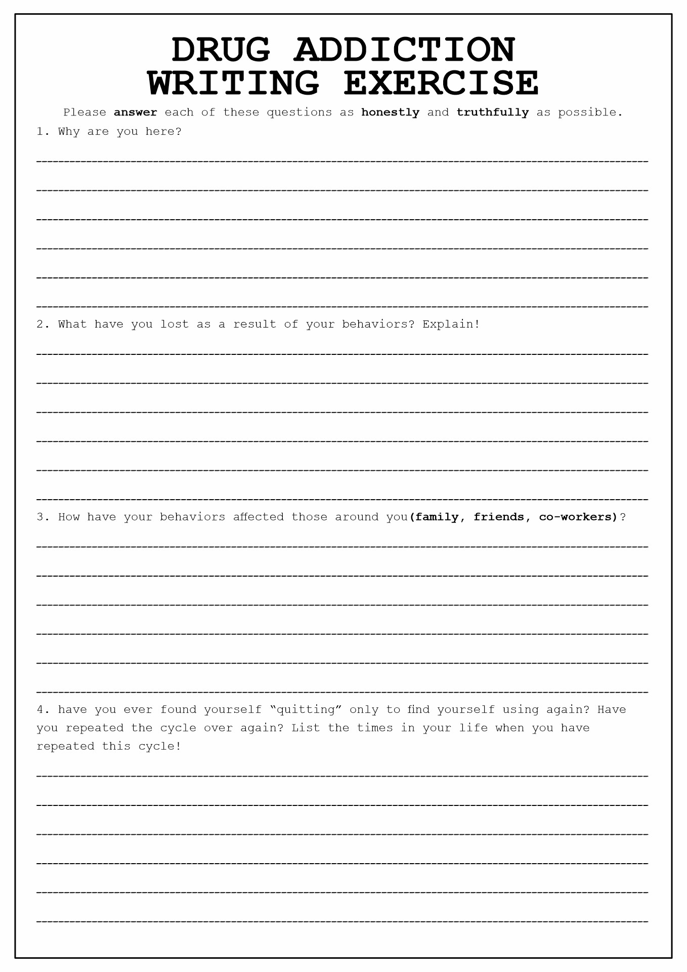 Free Printable Drug And Alcohol Abuse Worksheets