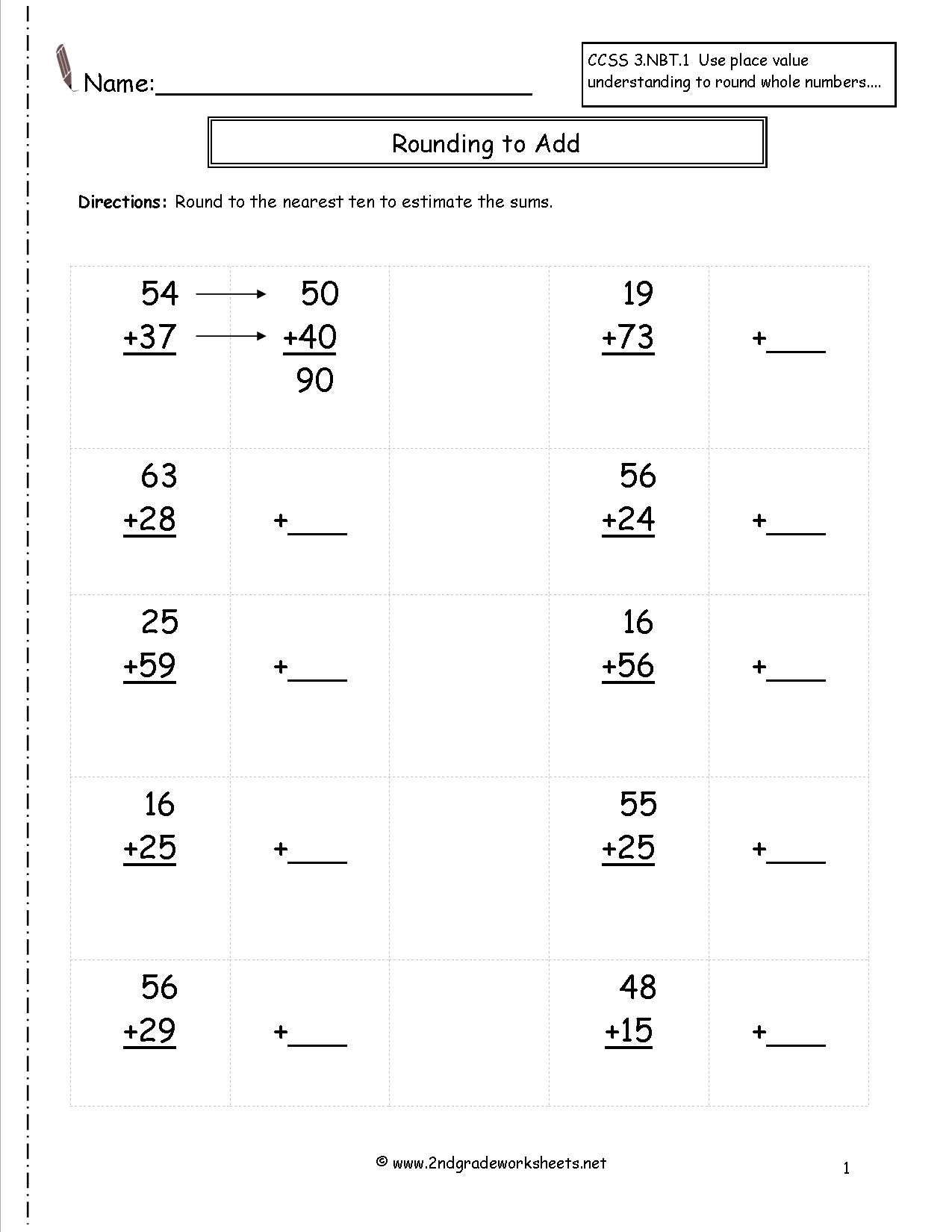 Estimating Sums and Differences Worksheet Image