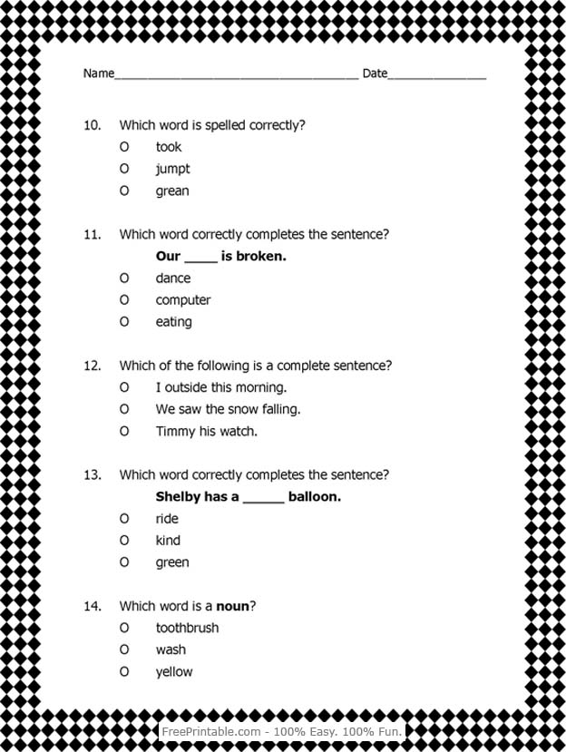 Free Printable Sentence Structure Worksheets Image