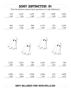 Halloween Math Worksheets Subtraction Image