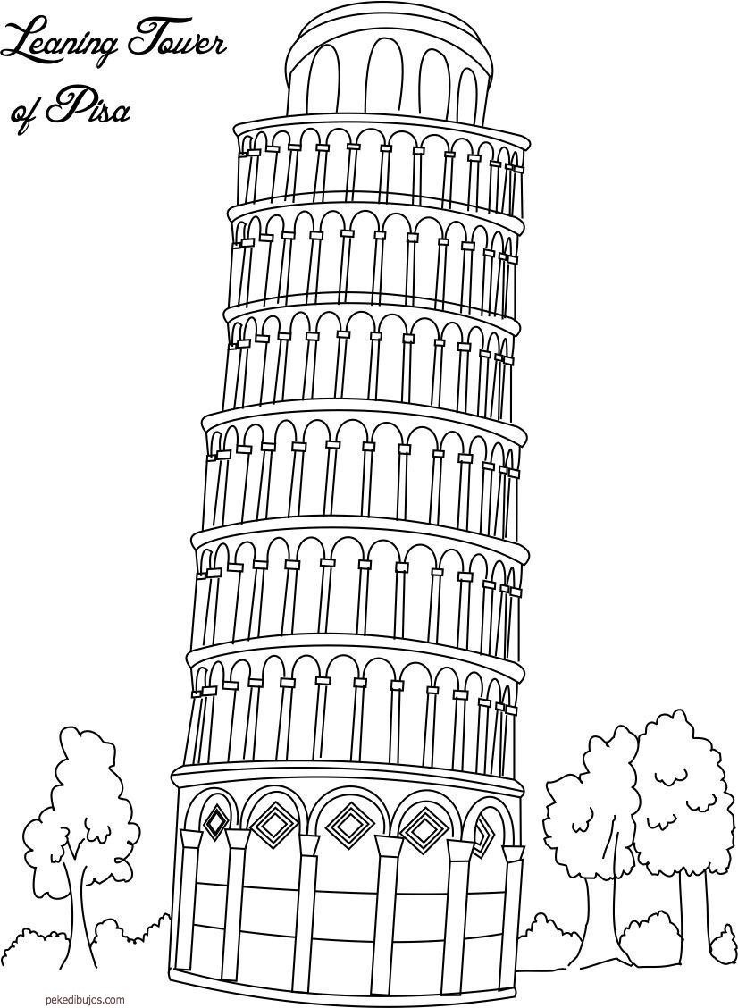 Leaning Tower of Pisa Coloring Image