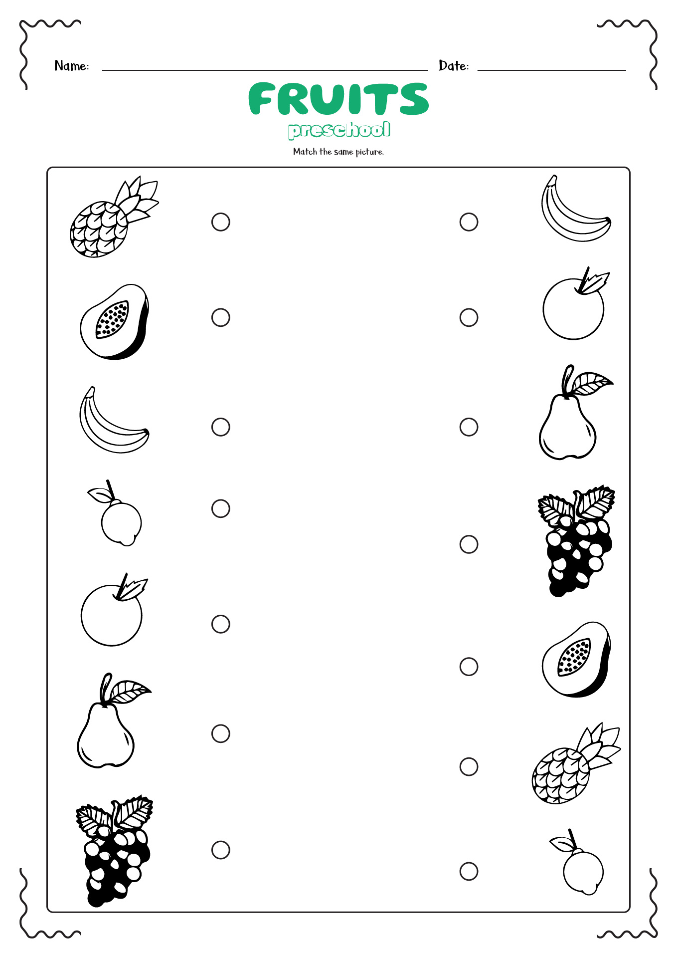 Preschool Fruit Worksheets