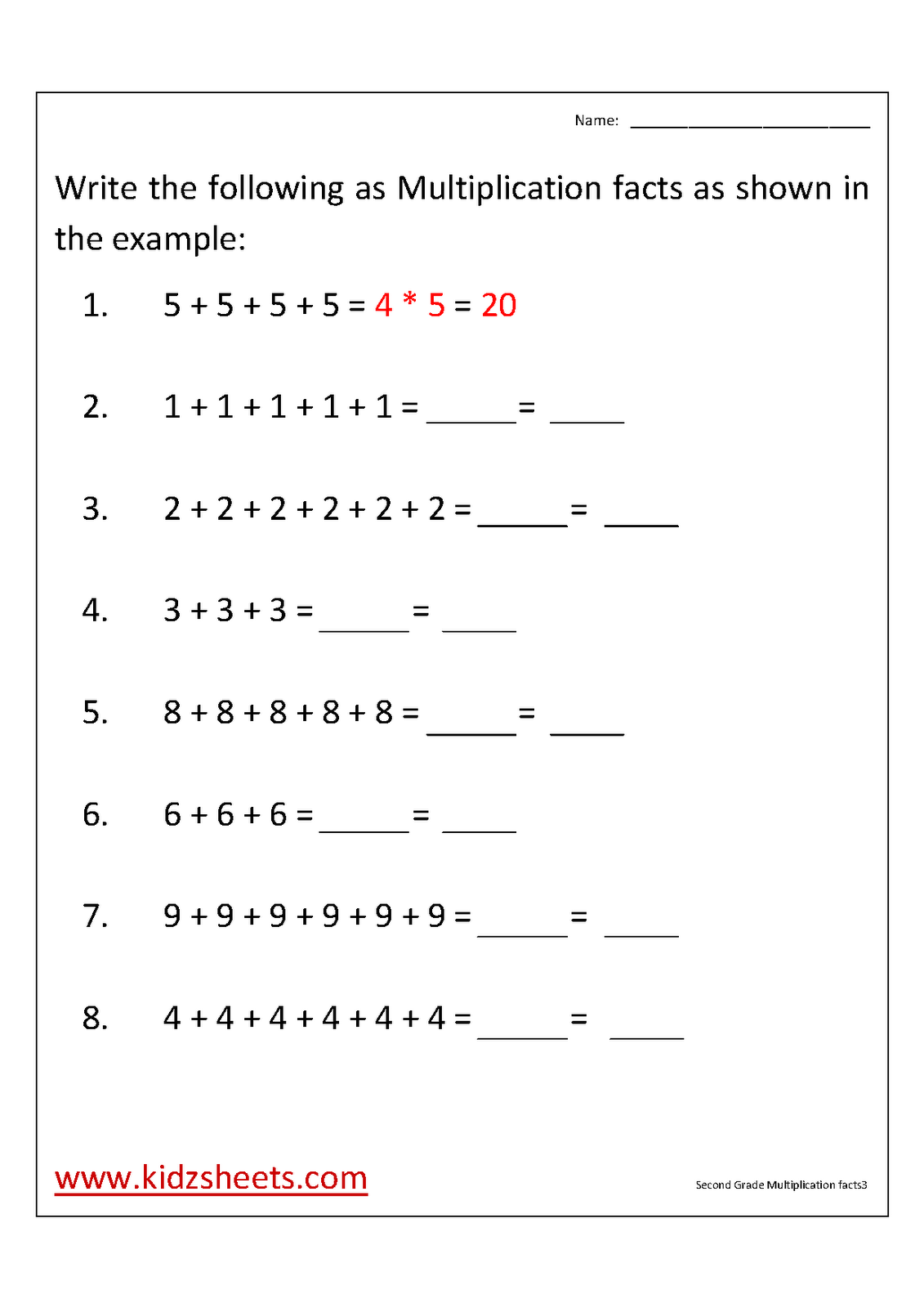 Printable Multiplication Worksheets 2nd Grade Image