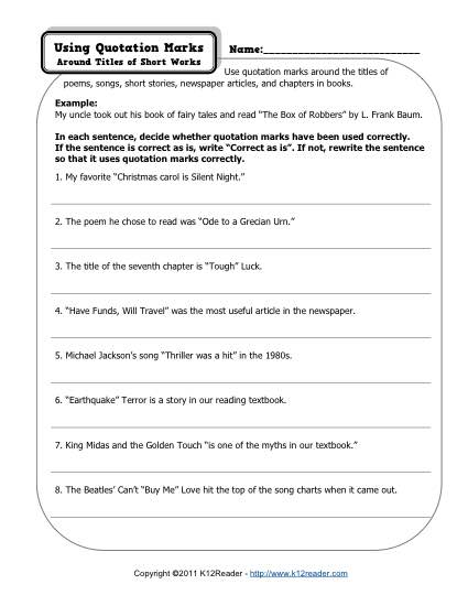 Quotation Worksheets 2nd Grade Image