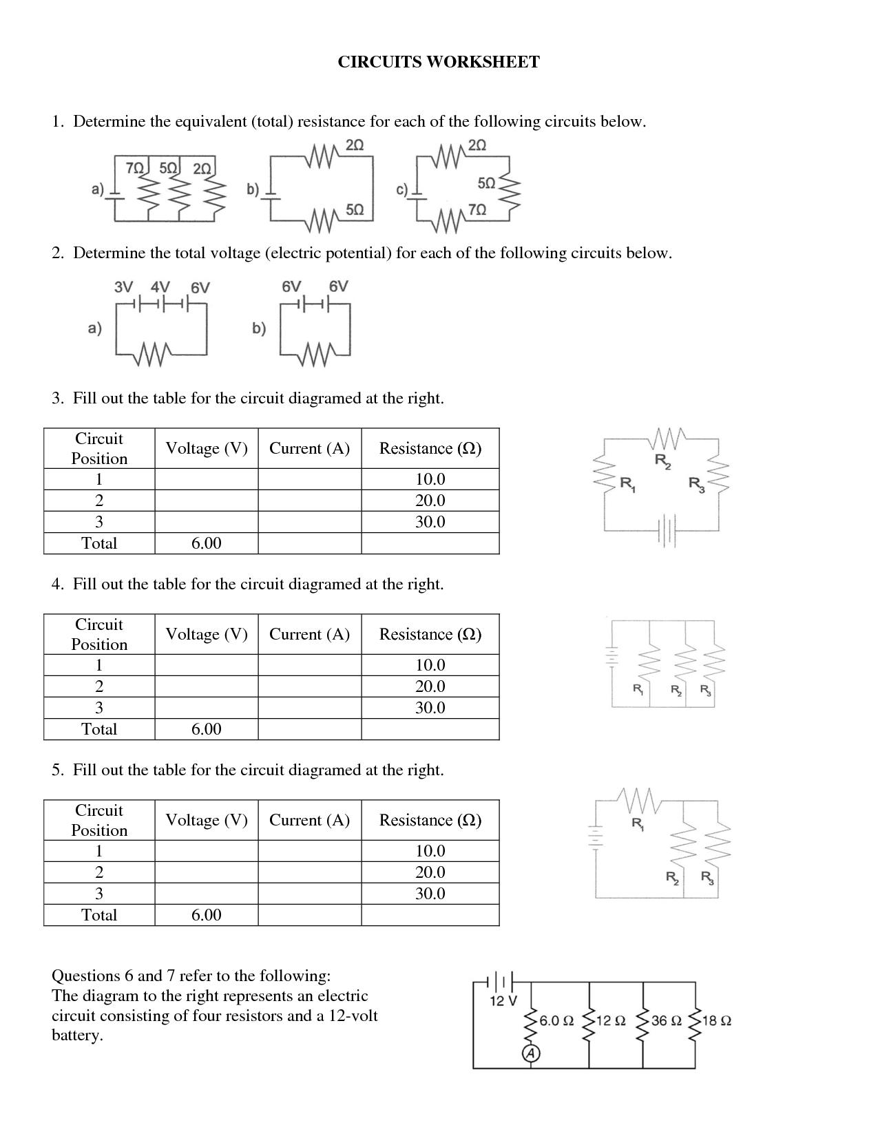 Series Circuit Problems Worksheet Answers